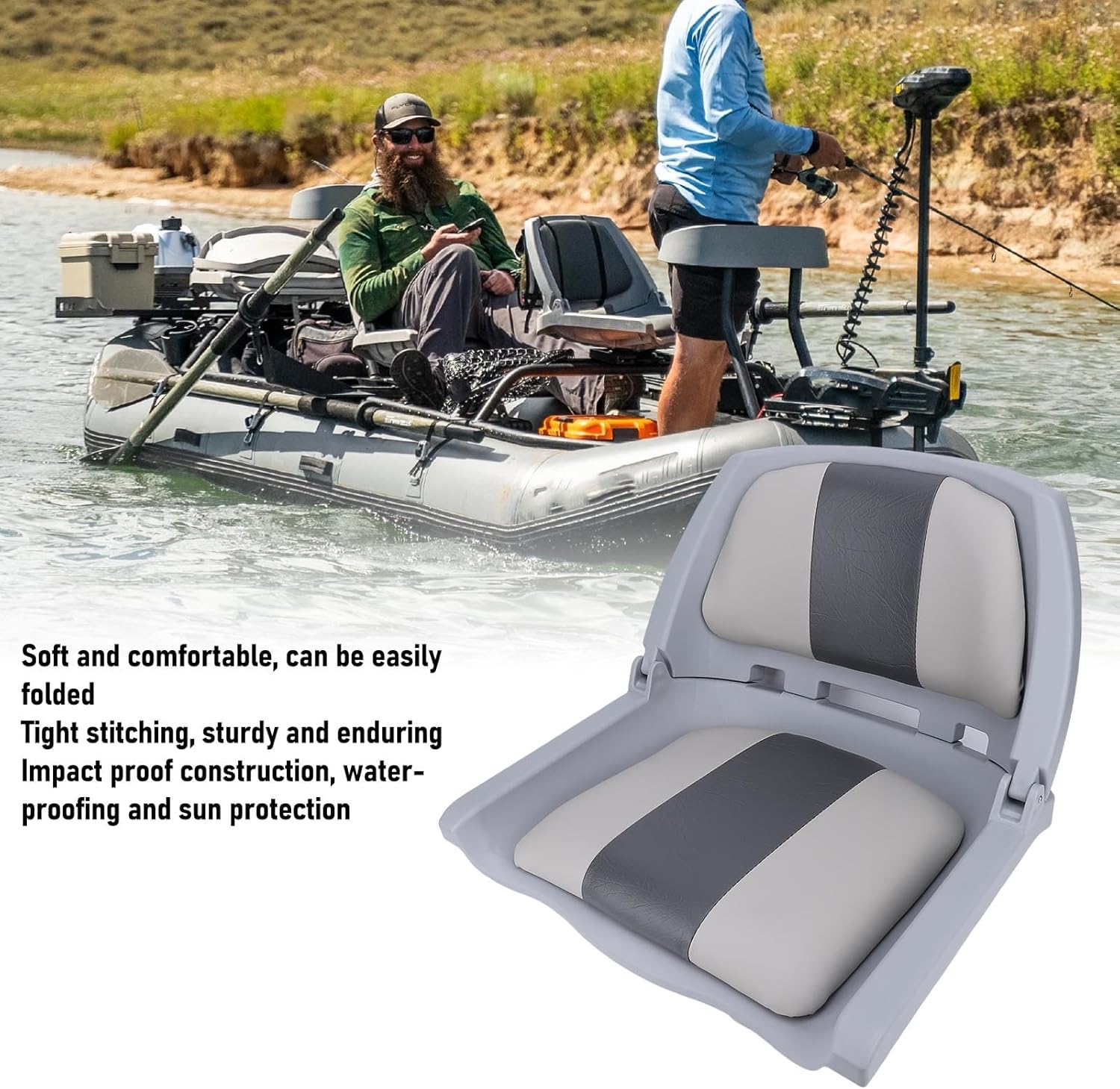 banapoy ジョンボートシートをめくる、バックレスト付きの柔らかいパッド入りの折りたたみ式シート、海洋漁船の椅子、観光用の折りた
