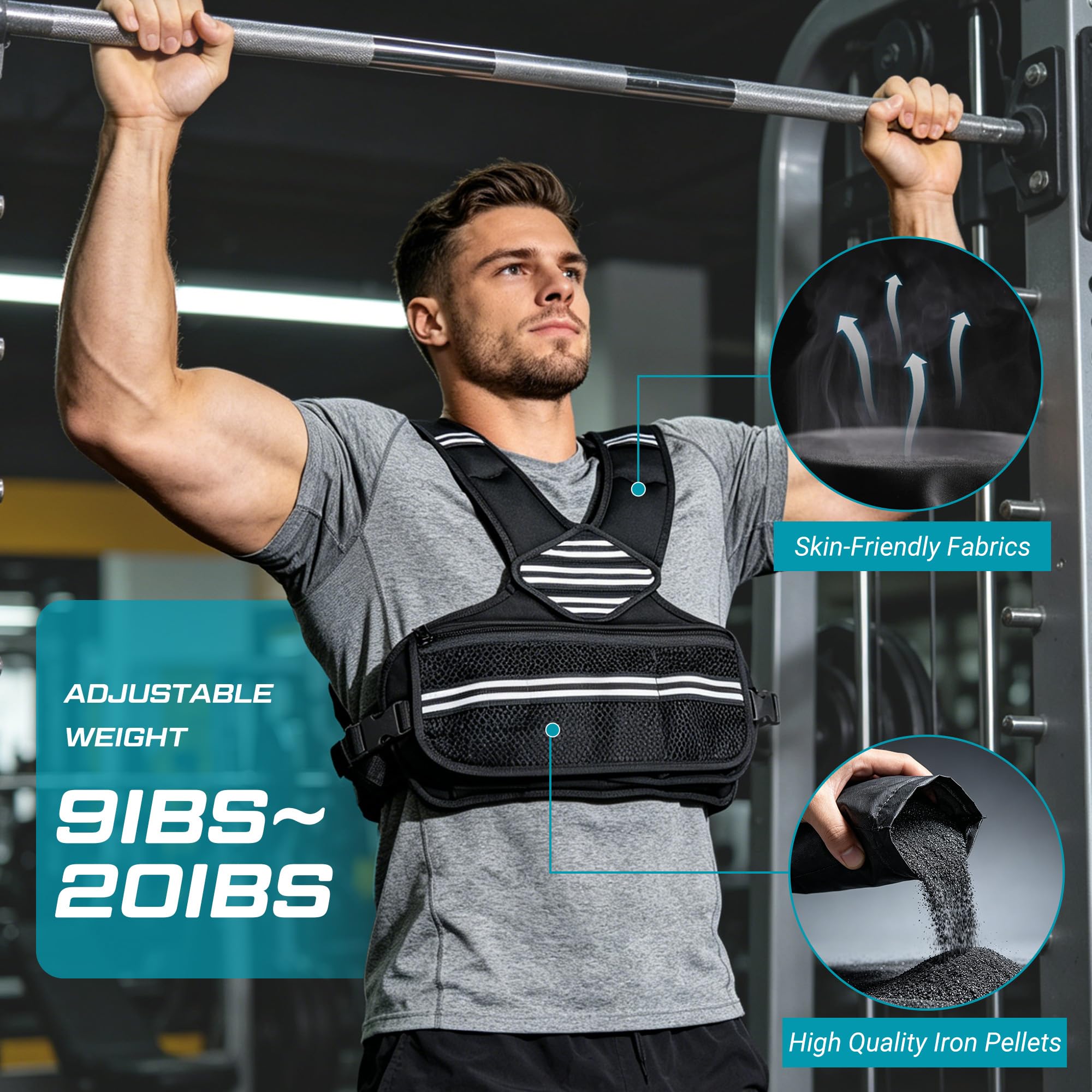 JX Fitness Gilet ponderato per allenamento della forza, regolabile da 2,7 a 9 kg, per uomini e donne, comoda tasca, gilet ponderato con sabbia di ferro, ideale per palestra, allenamento yoga ed