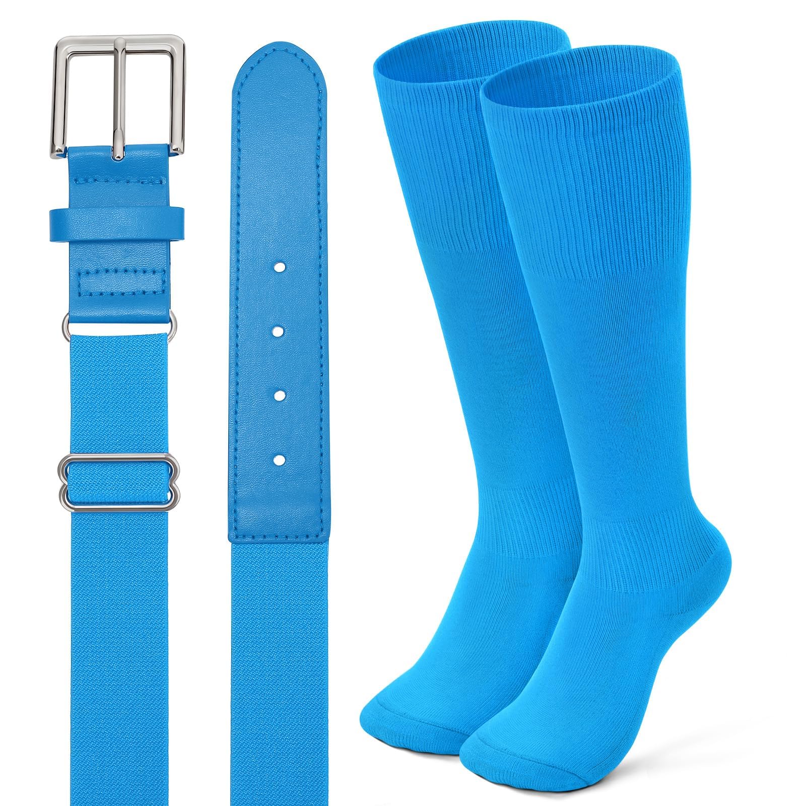 XZQTIVE Baseball Softball Socks and Baseball Softball Belt Combo Set Knee-High Soccer Socks for Kids Youth Adult