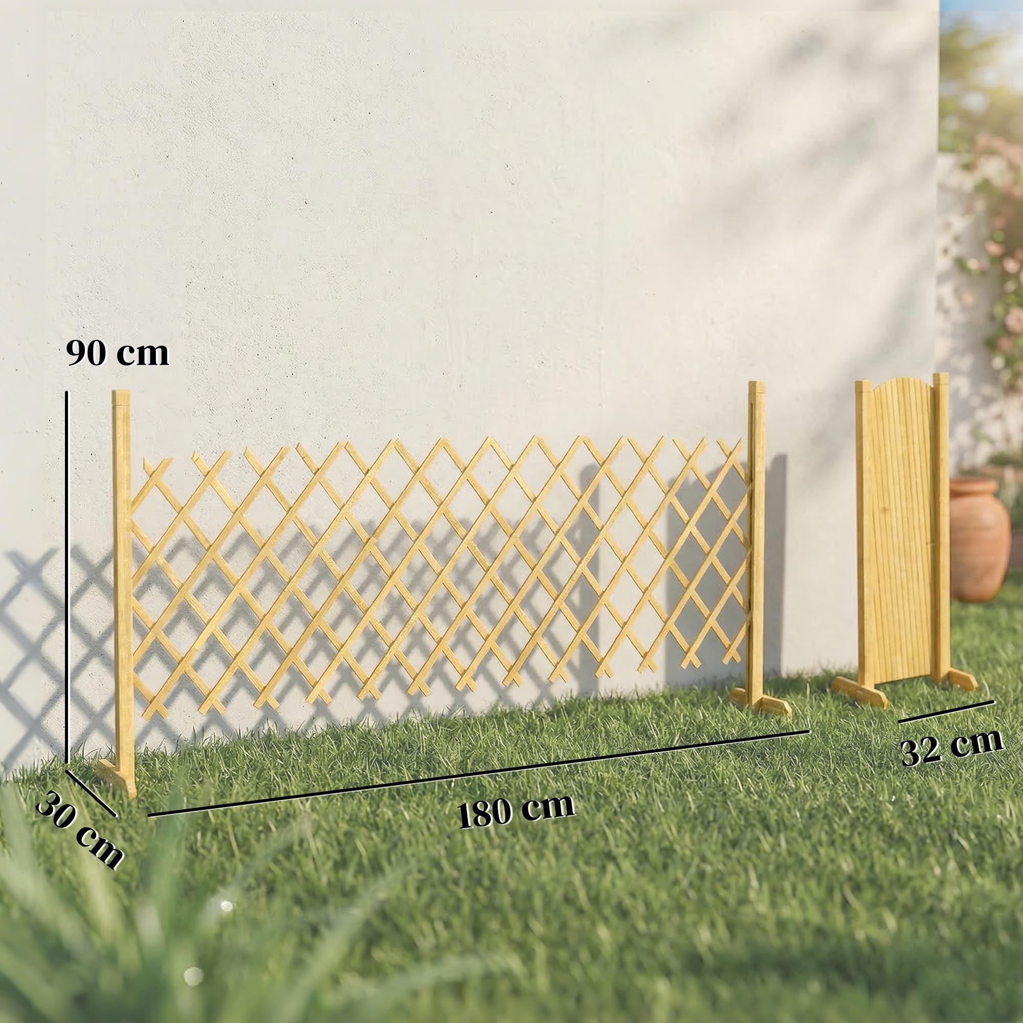 Outsunny Barriere Extensible en Bois de Sapin 180 cm, Base stable, Clôture de Jardin en bois pour Intérieur Extérieur Balcon Jardin, Naturel