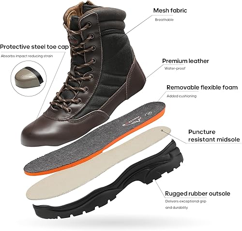 Miniatura 9 de NORTIV 8 Botas de punta de acero para hombres Seguridad Industrial y Construcción Botas de trabajo militar antideslizantes ASTM F2413-18
