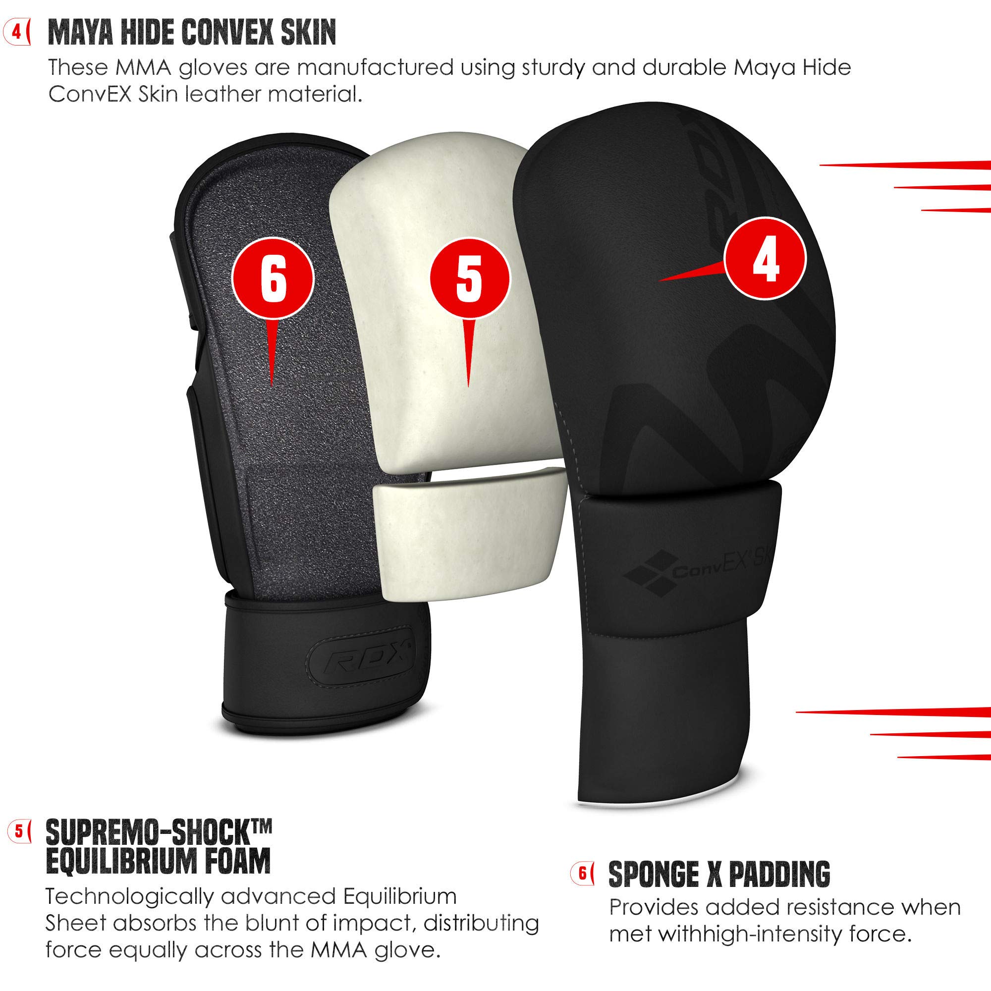 RDX Guantes MMA Entrenamiento Convex Skin Sparring para Boxeo Muay Thai Kickboxing
