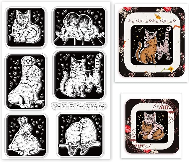 GLOBLELAND Valentine's Day Couple Animals Clear Stamps Dog Cat Rabbit Birds Silicone Clear Stamp Seals for Cards Making DIY Scrapbooking Photo Journal Album Decoration