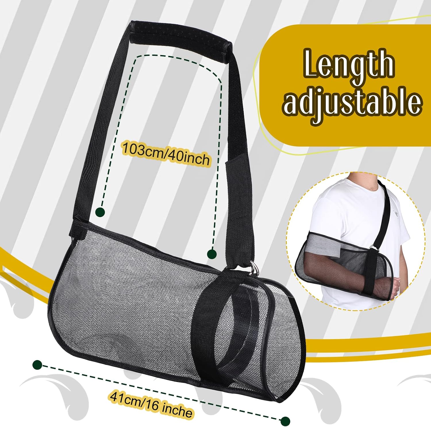 2 Pieces Mesh Arm Shoulder Sling Adjustable Shoulder Immobilizer for Shower Breathable Rotator Cuff Solution Lightweight Shoulder Sling for Shower Brace Black Arm Supports for Supporting Elbow Wrist