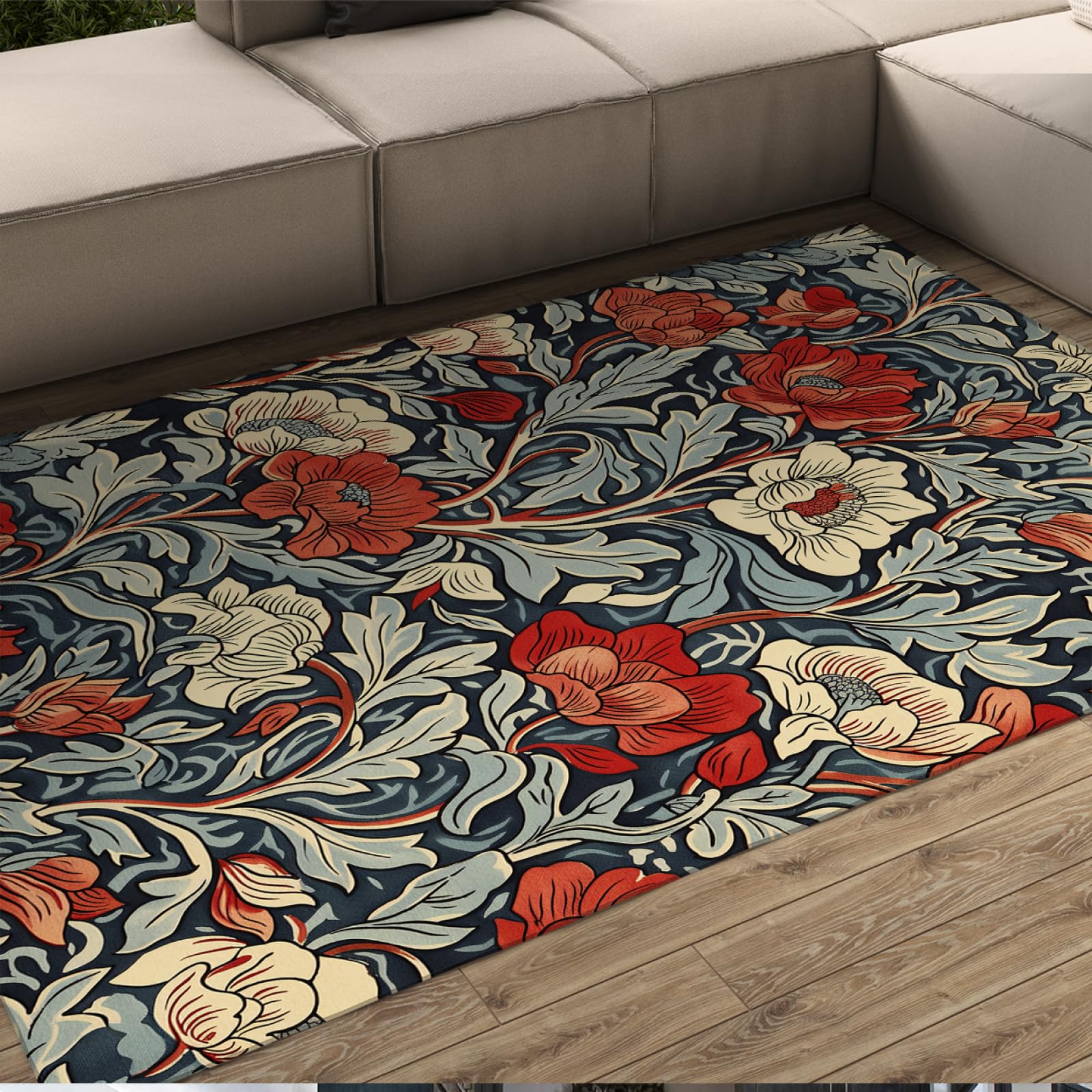 Tapis de chambre style William Morris 60x120cm résistant et antidérapant