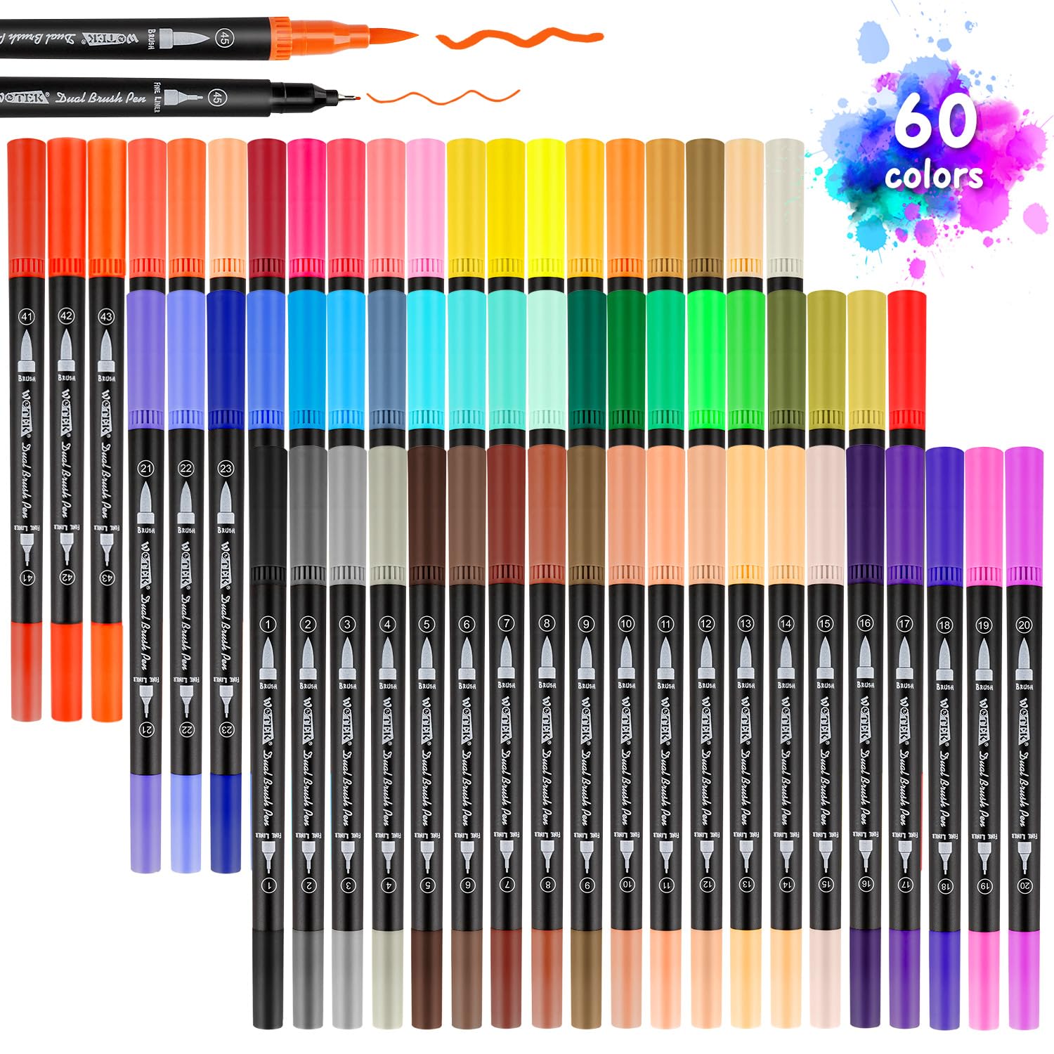 Rotuladores Lettering Profesionales de 60 Colores, Pincel Doble Punta, Rotuladores Acuarelables para Graffiti, Caligrafía, Dibujo