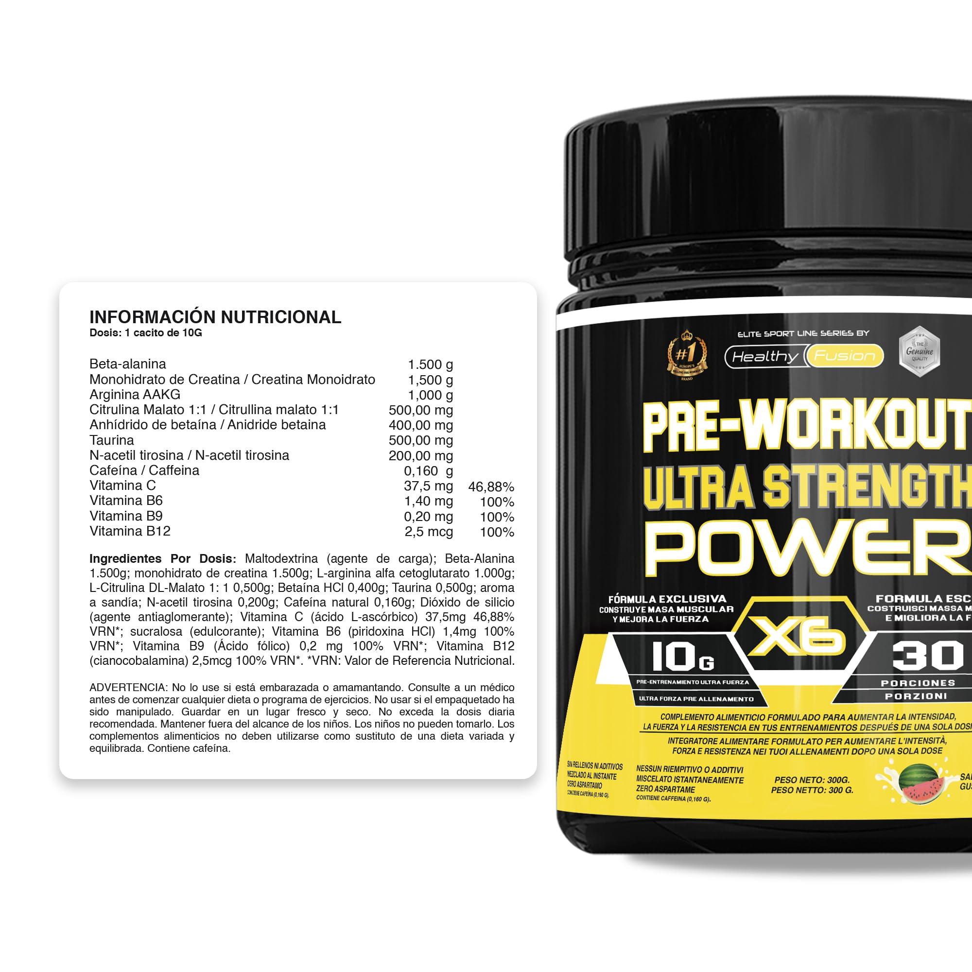 Healthy Fusion Pack Creatina Monohidrato Micronizada 300 g Sabor Sandía + Pre-Workout 300 g Sandía | Beta-Alanina, Taurina y Cafeína | Fuerza, Energía, Alta Solubilidad, Rendimiento Físico