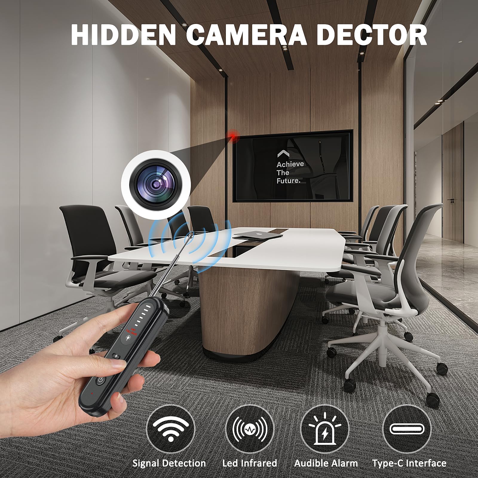 Rilevatore Microspie E Telecamere Nascoste - Anti-spionaggio, 5 Livelli Sensibilità, Rileva Segnali RF 1MHz-6.5GHz, Ricarica USB-C - Foto 3