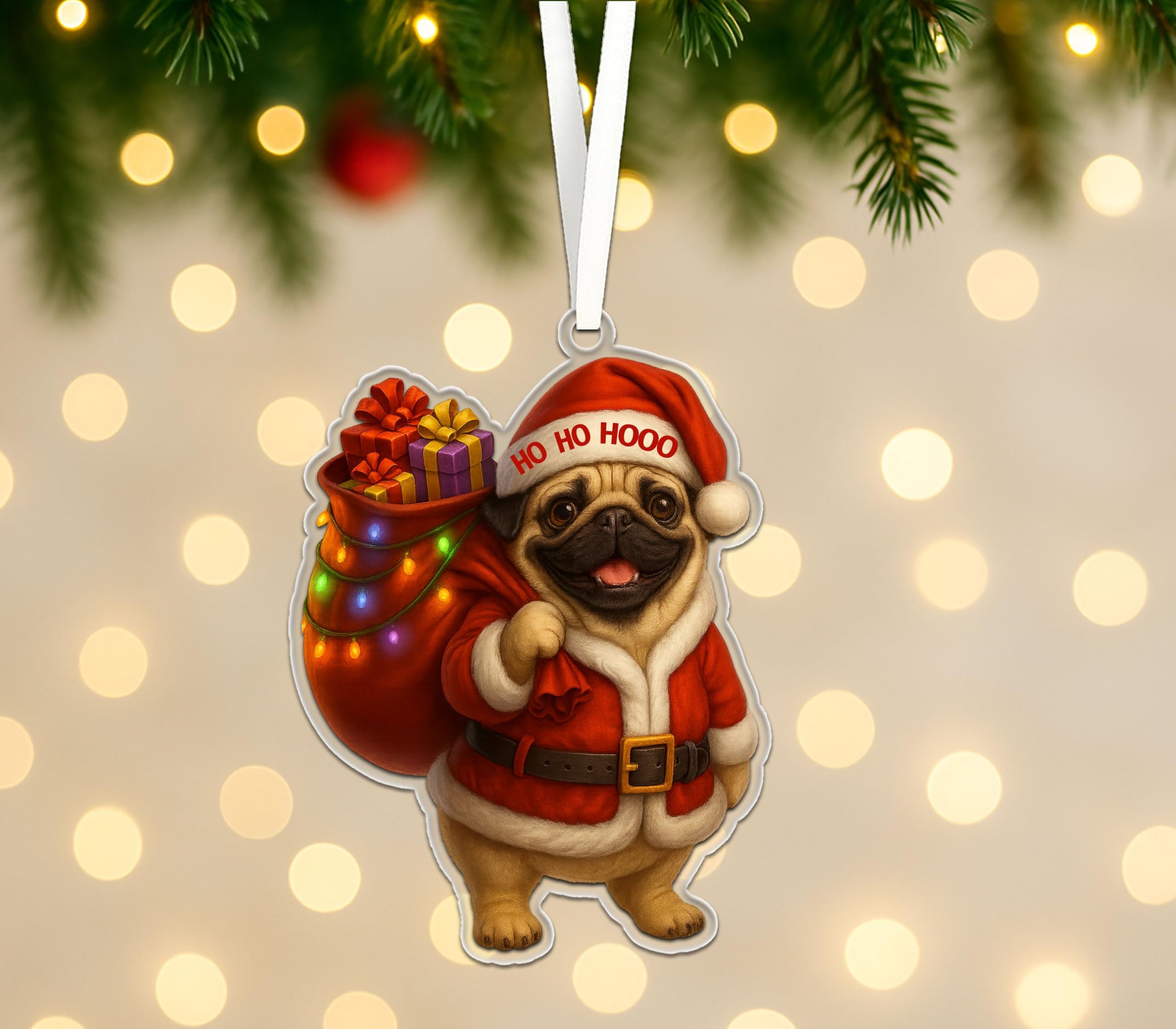 Décoration de Noël pour les amoureux des chiens, cadeau carlin acrylique