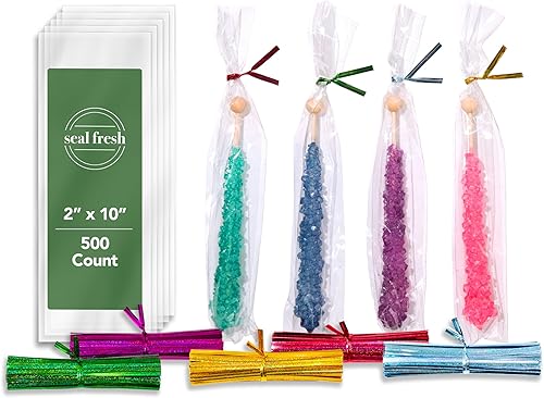 Miniatura 1 de Seal Fresh Bolsas de celofán con lazos holográficos láser de 4 pulgadas (5 colores)  2 x 10 pulgadas (500 unidades)  Bolsas de celofán