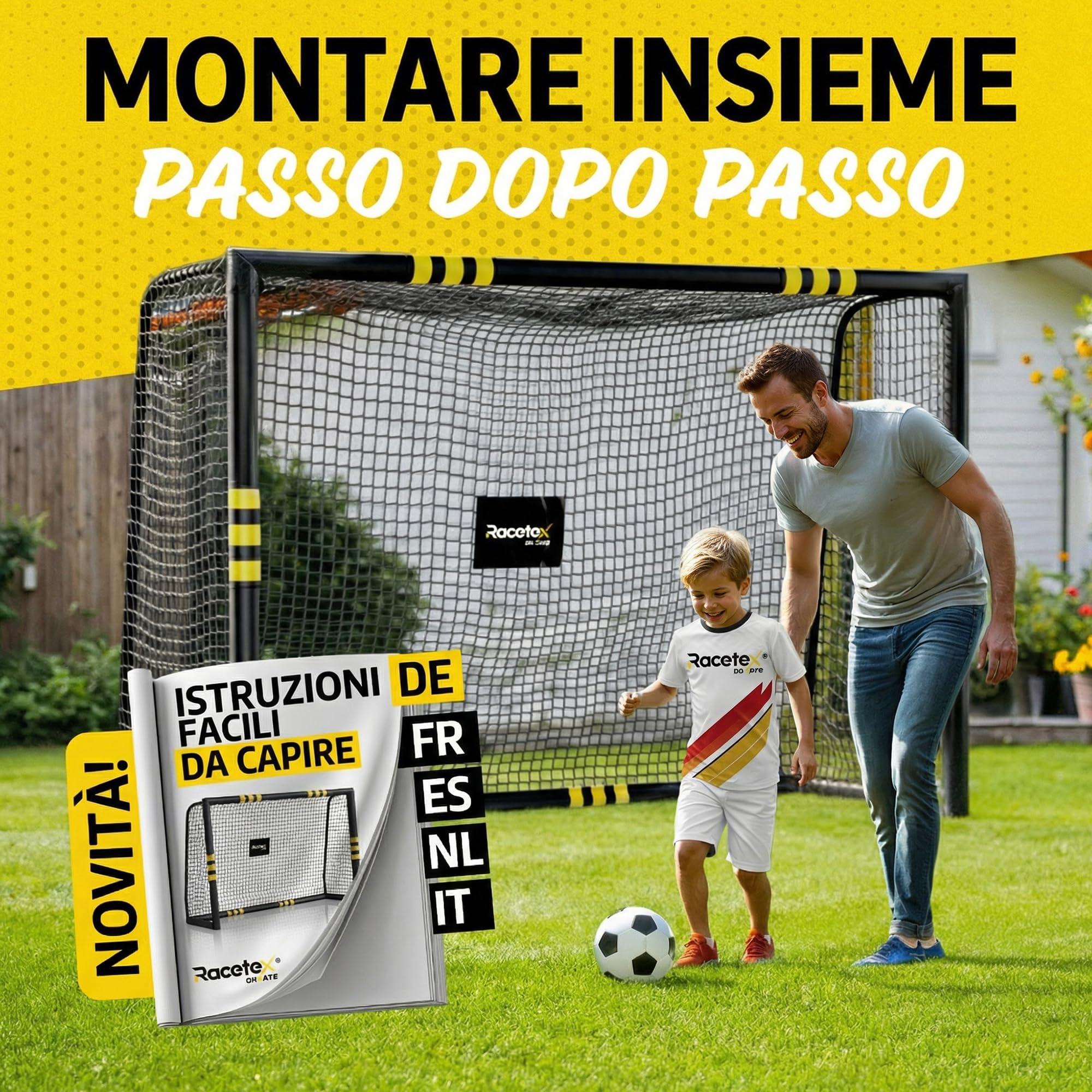 Racetex Porta Calcio Professionale con Imbottitura per Bambini e Adulti - Grandi Porte da Calcio con Picchetti