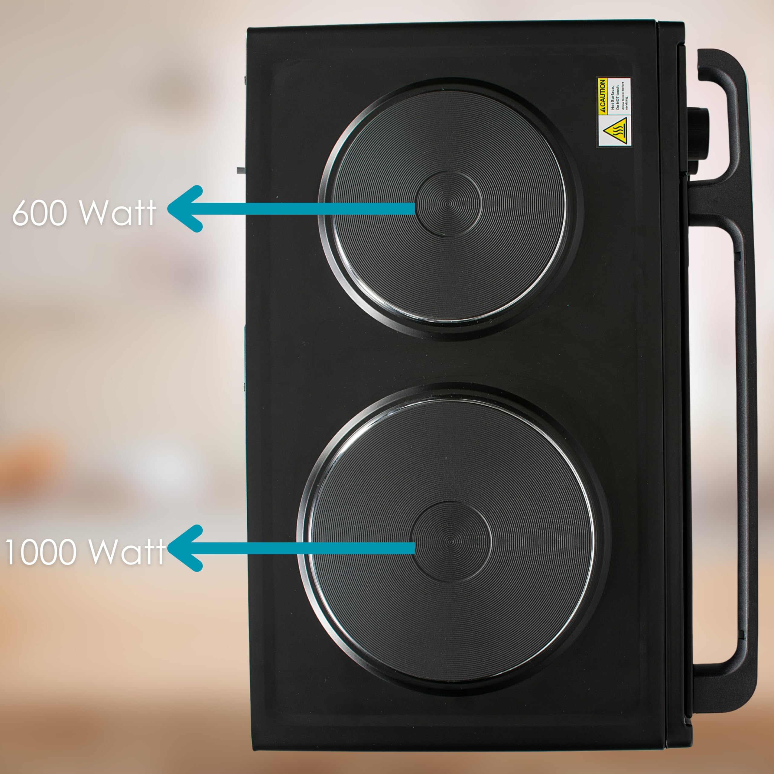 Mini Backofen mit Herdplatten 28 Liter | Elektrischer Drehspieß | Integrierte Kochplatten | Pizza-Ofen | Minibackofen | Miniofen | 3in1 Backofen | Krümelblech | Ober-/Unterhitze | Energiesparend