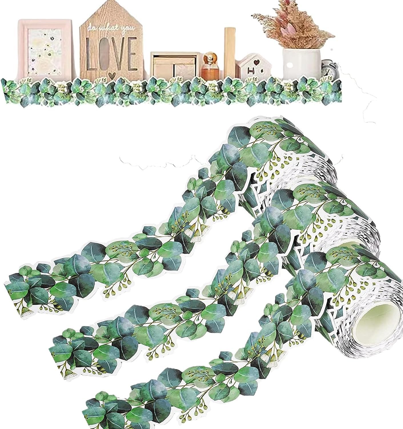 Mineatig Eucalyptus Border Bulletin Board,15m/49ft Backing Paper For Wall Displays School,Jungle Theme Classroom Decor,Green Leaves Borders Tropical Decor Sign Home School Classroom(3 Rolls)