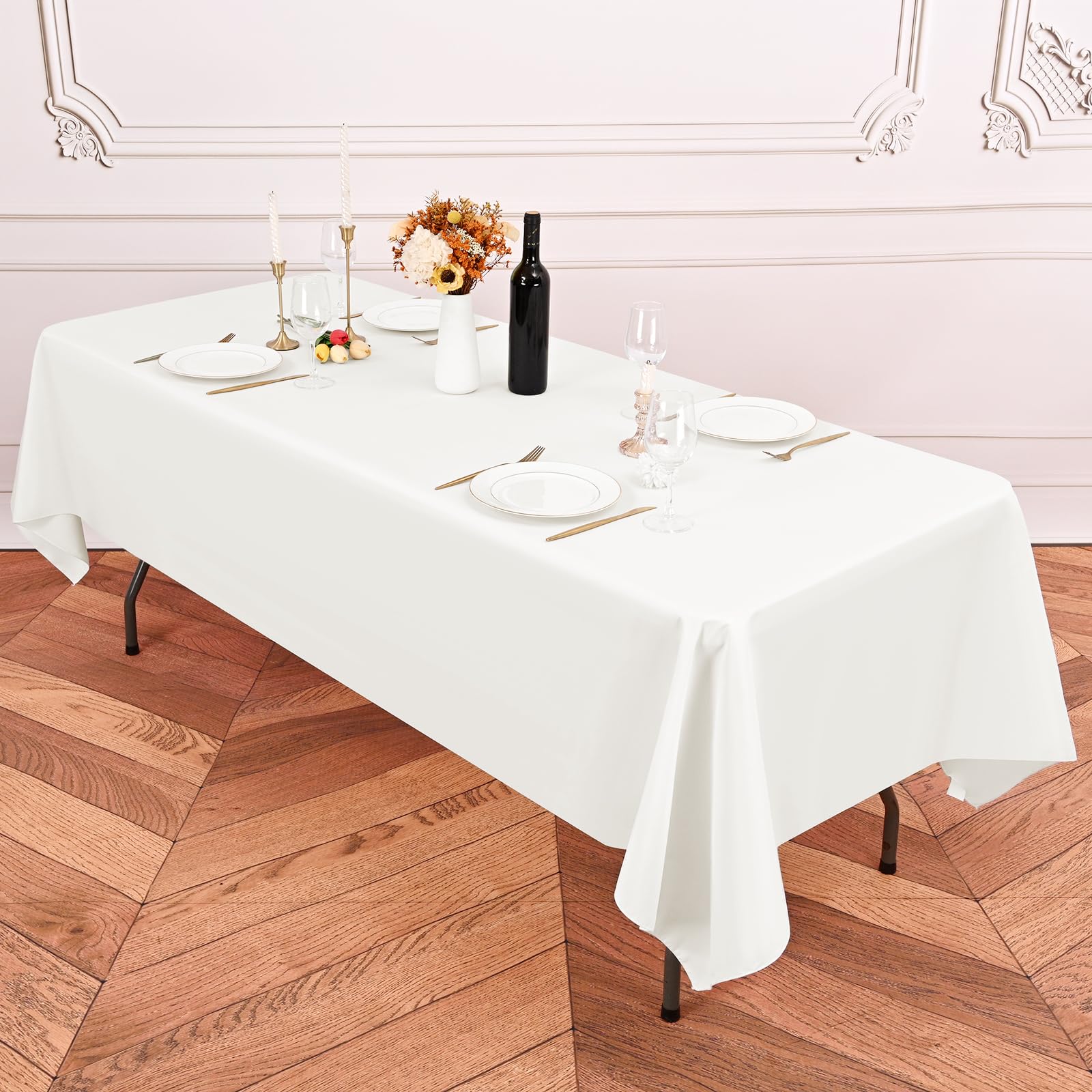 Teruntrue 1 Pak Wit Polyester Tafelkleed 100 x 140 cm Polyester Stoffen Tafelkleed Kreukherstellend Afwasbaar Rechthoekige Tafelhoes, voor Bruiloft