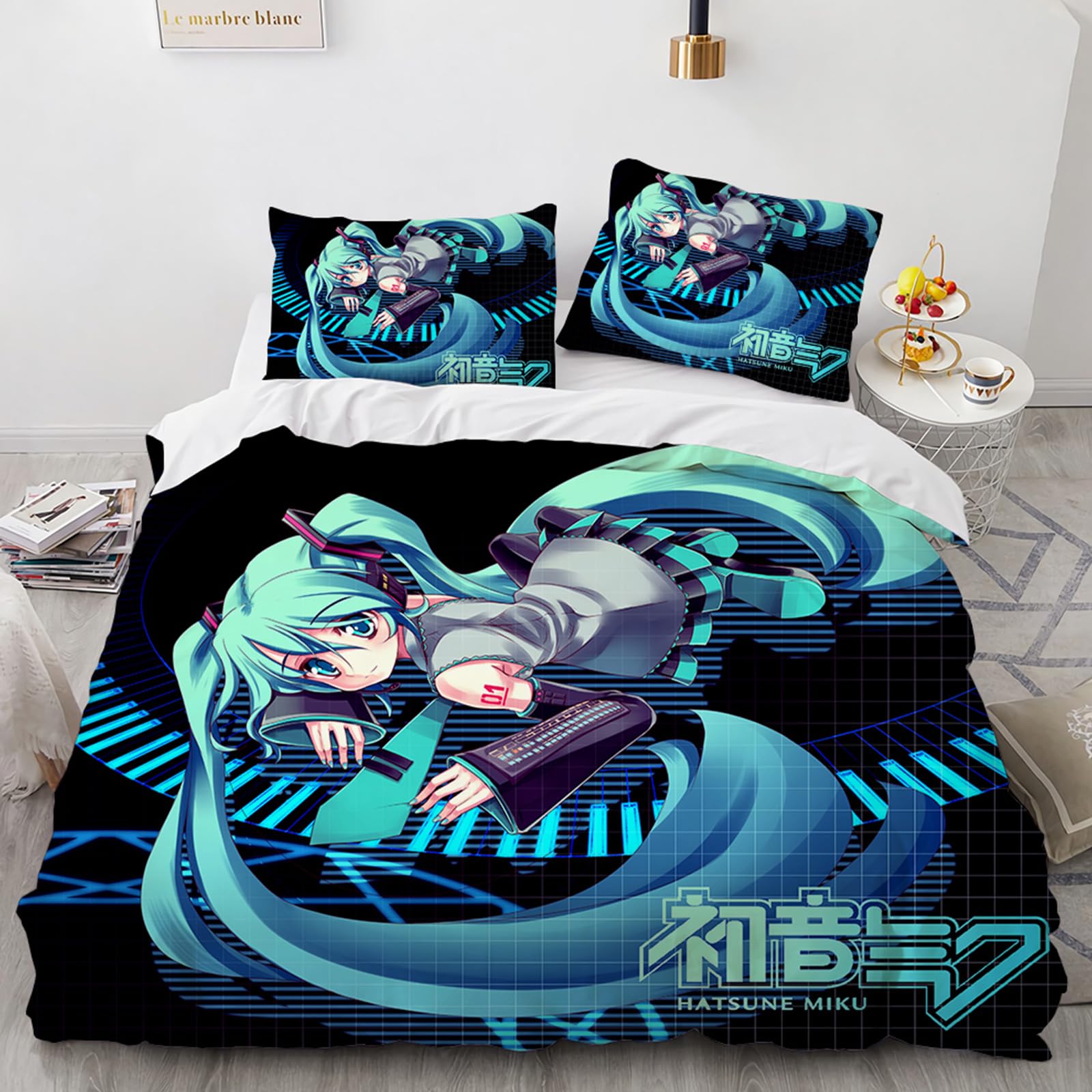 Hatsune Miku 3-delige set dekbedovertrek, beddengoed sets Microvezel 3D