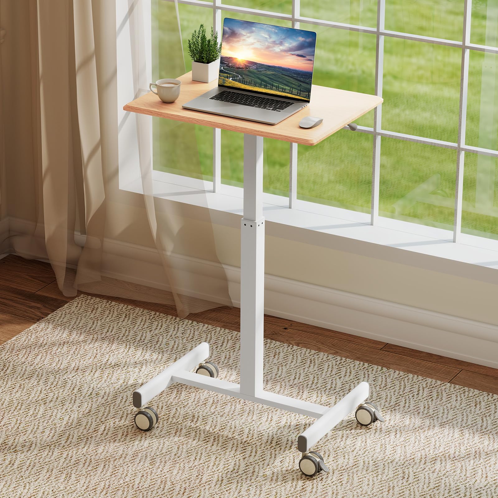 COSTWAY Stehpult höhenverstellbar, Stehtisch mit Rollen, 65 x 48 cm, Steh-Sitz Schreibtisch, Betttisch, mobiler Laptoptisch für Wohnzimmer, Schlafzimmer