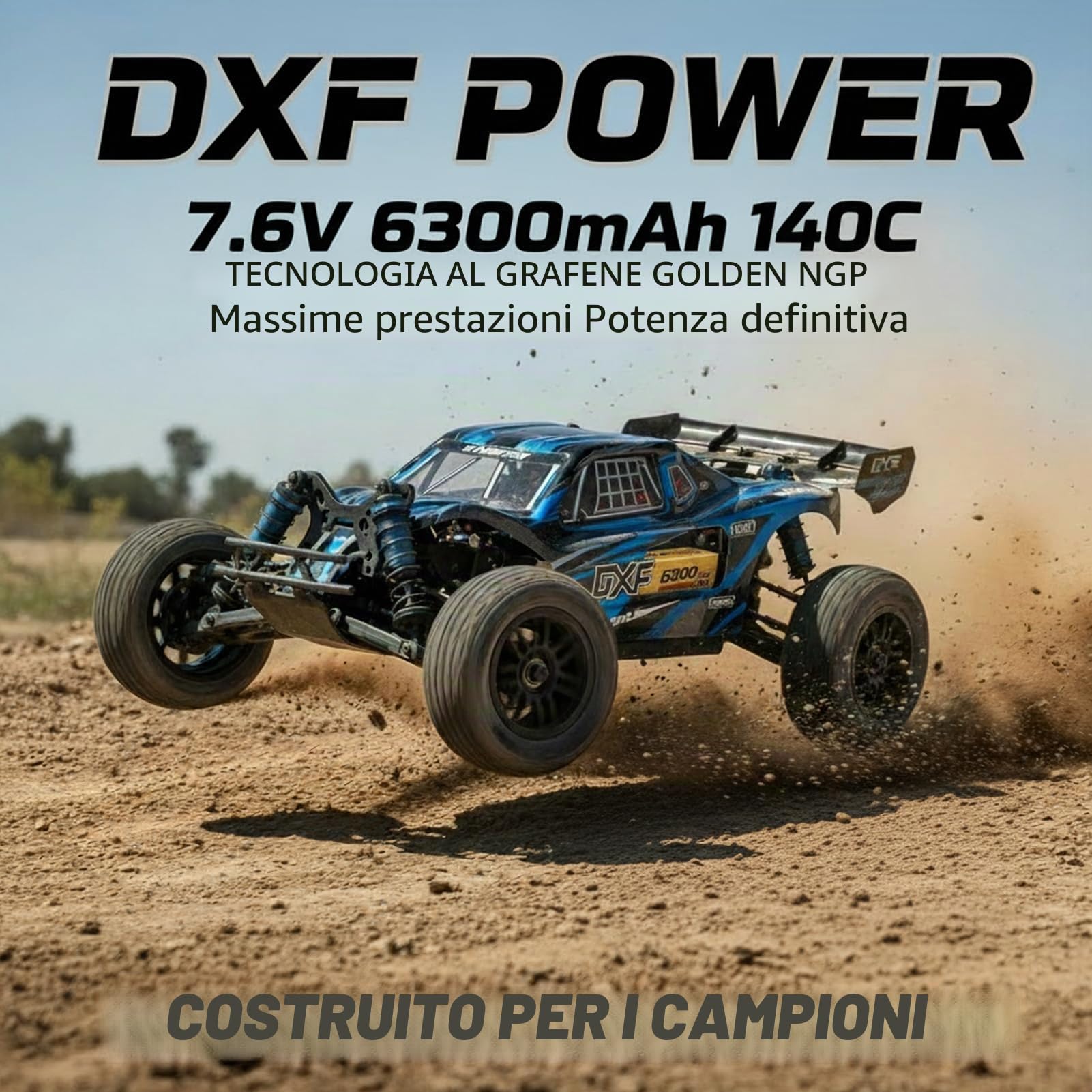 DXF Batteria LiPo 2S 7.6V 6300mAh 140C HV Spina Deans T Bullet 5mm Auto RC 1/8 1/10 Truck Buggy Touring Car Compatta Leggera Potente Gare Racing Corse Modellismo 2 Pezzi