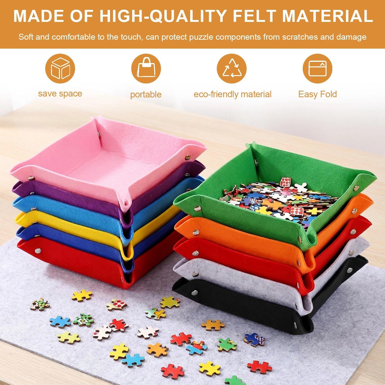 Set De 12 Bandejas De Fieltro Para Clasificar Puzzles | Apilables | Para 500-2000 Piezas | Multicolor