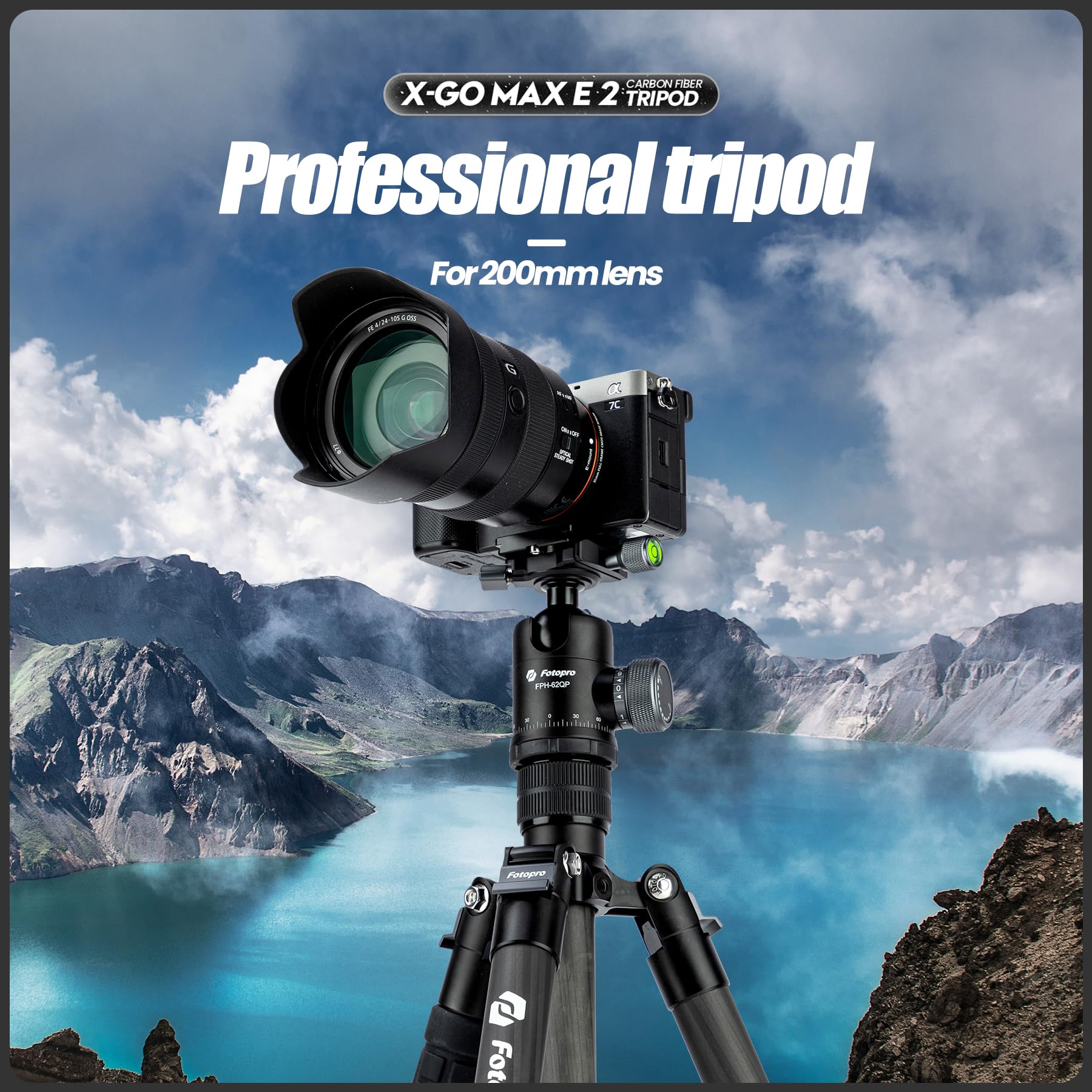 Fotopro Trépied en fibre de carbone de 172,7 cm pour appareil photo, trépied de voyage léger avec tête sphérique, monopode amovible avec plaque à dégagement rapide et sac, charge jusqu'à 12 kg