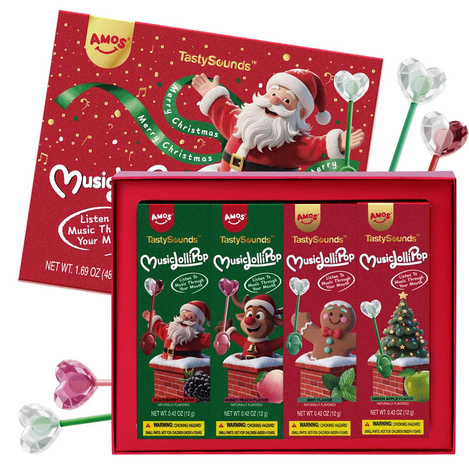 AMOS Lutscher Audio Lollipop Süssigkeiten, 1x Erdbeere Ostern Süßigkeiten Geschenke Musik Lollies Süßigkeitens Bonbons, Einzeln Verpackt Zuckerfrei Lollipops Lutscher Süßigkeiten-1