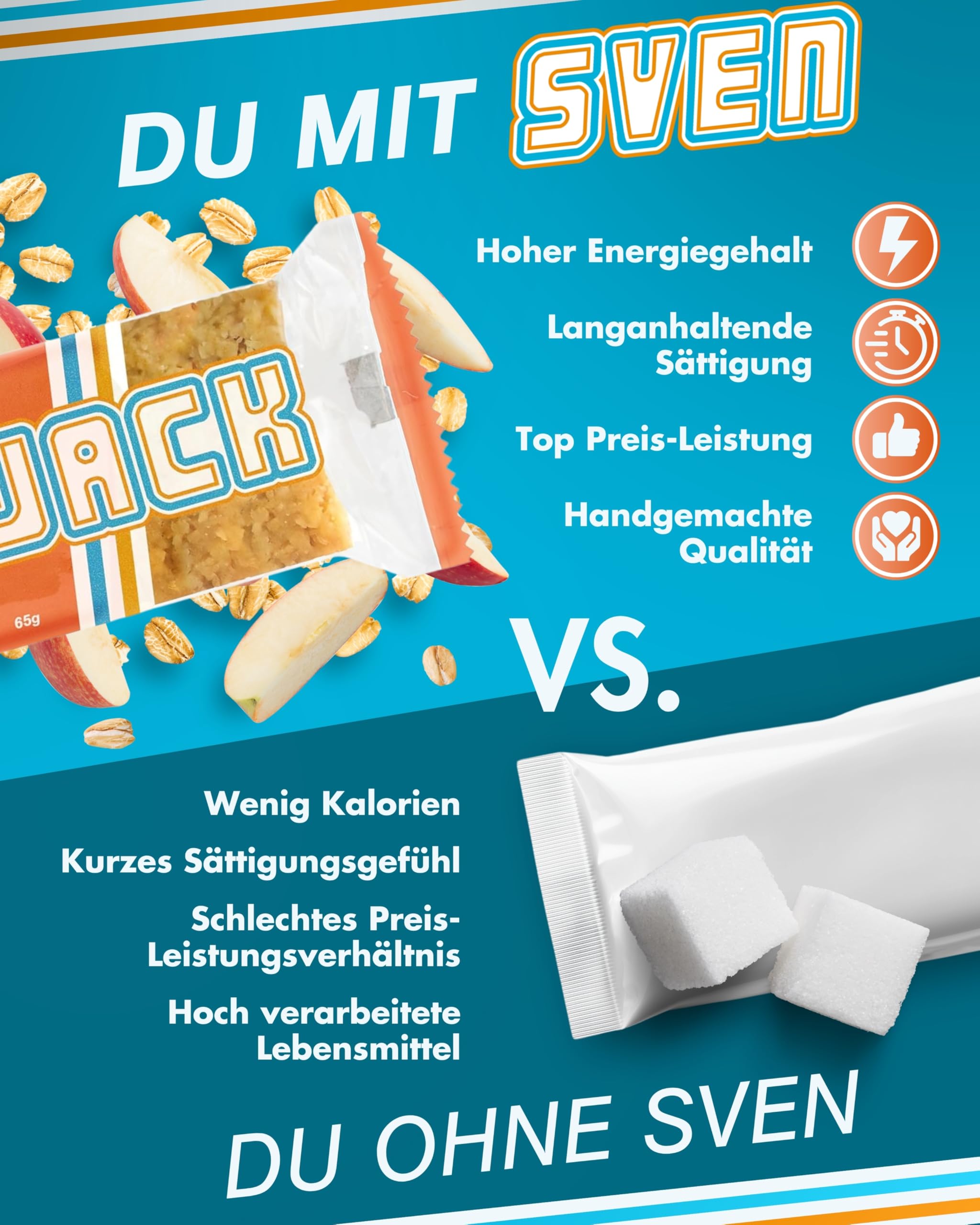 Sven Jack (Energy Cake) Haferriegel Bratapfel 20x 65g I Original Haferflocken Energieriegel I Veganer & Laktosefreier Haferriegel I Langkettige Kohlenhydrate & wenig Zucker I Müsliriegel