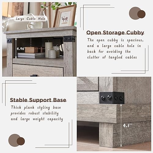 Miniatura 6 de RedLemon Mesita de noche de granja con estación de carga, mesita de noche rústica de 18 pulgadas con 2 cajones de almacenamiento, mesa auxiliar de