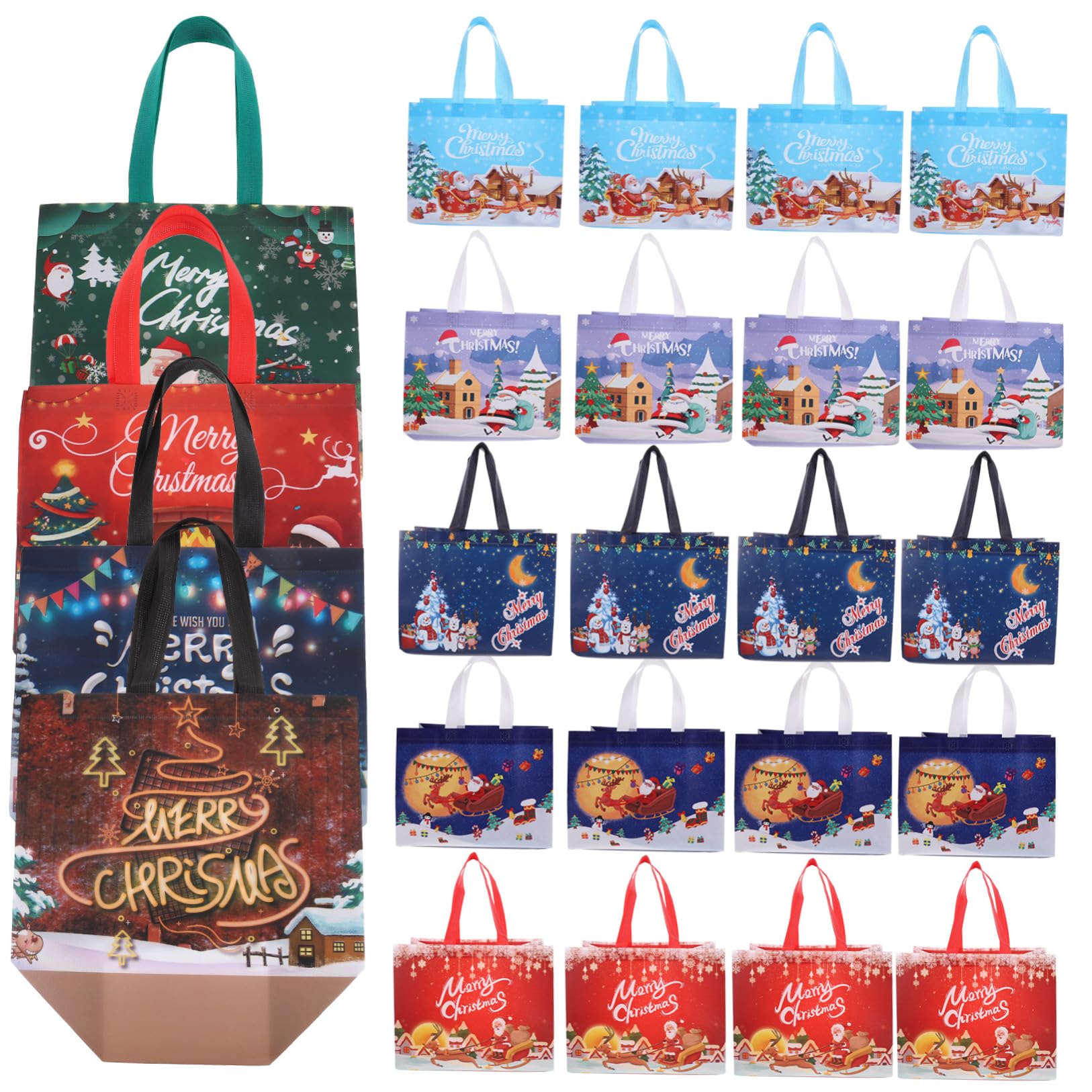 MAGICLULU 30 Bolsas Navideñas No Tejidas Reutilizables de Tela Spunbond, Plegables y Fáciles de Limpiar para Compras Diarias y Viajes Varios Estilos