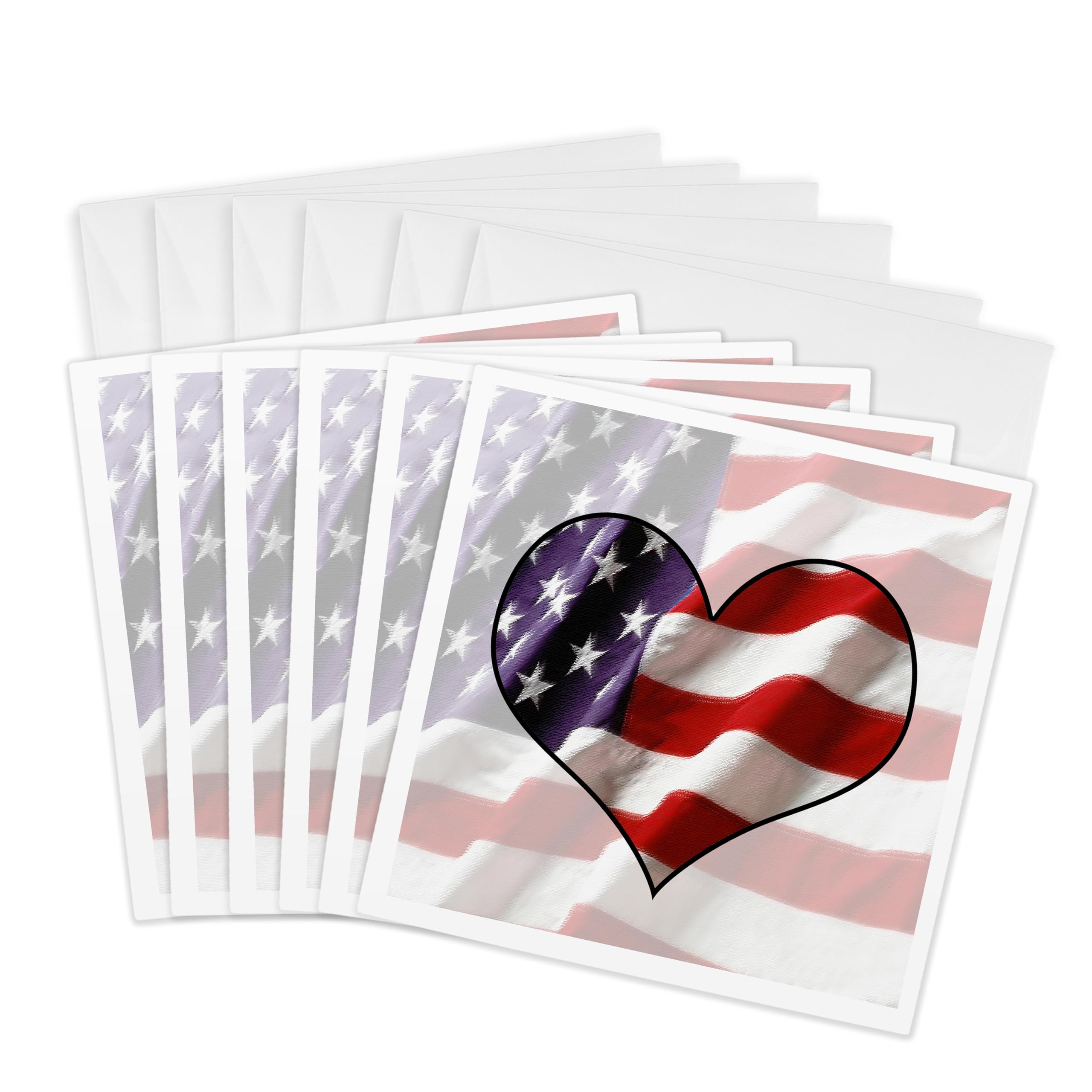 3dRose gc_12149_1 6 x 6-Inch"American Flag Heart" Greeting Card (Pack of 6)