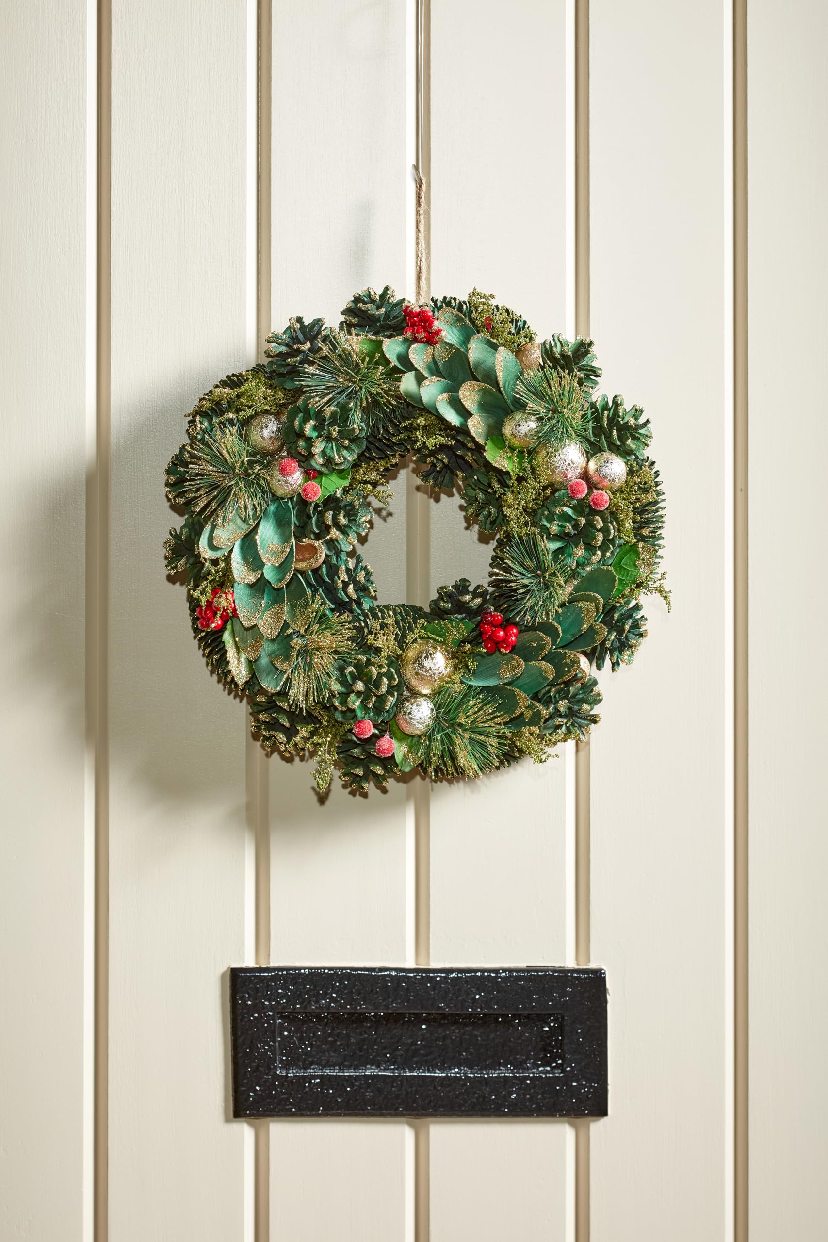 Smart Garden Multicolour Baublepine Wreath 30 Cm – Green Pinecone & Bauble Christmas Door Decoration With Hanging Loop