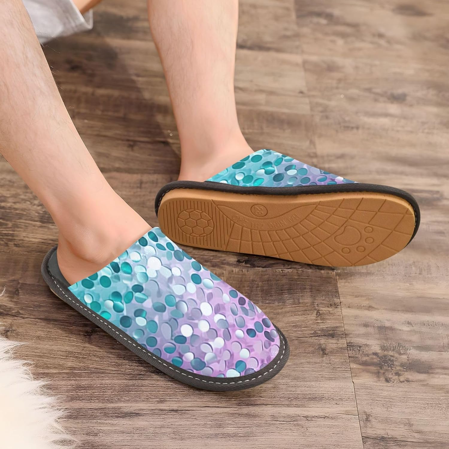 Glitter Texture House Slippers – Cozy Fuzzy Slippers for Guests, Washable & Disposable, Perfect for Shoeless Home, Spa & Hotel Use A112864