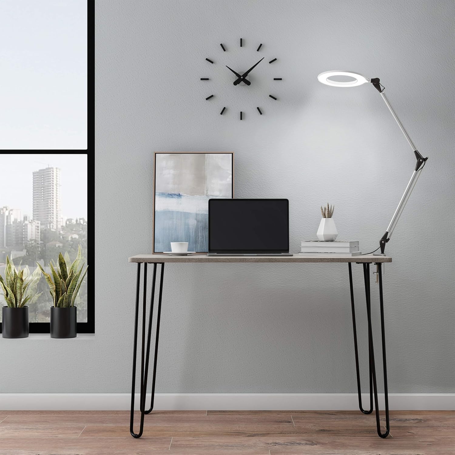 Lavish Home Swing Arm Architect Task Lamp with Clamp, LED Ring Light-Stepless Dimming-High CRI 95-Eye Friendly Light for Reading, Drafting & Office