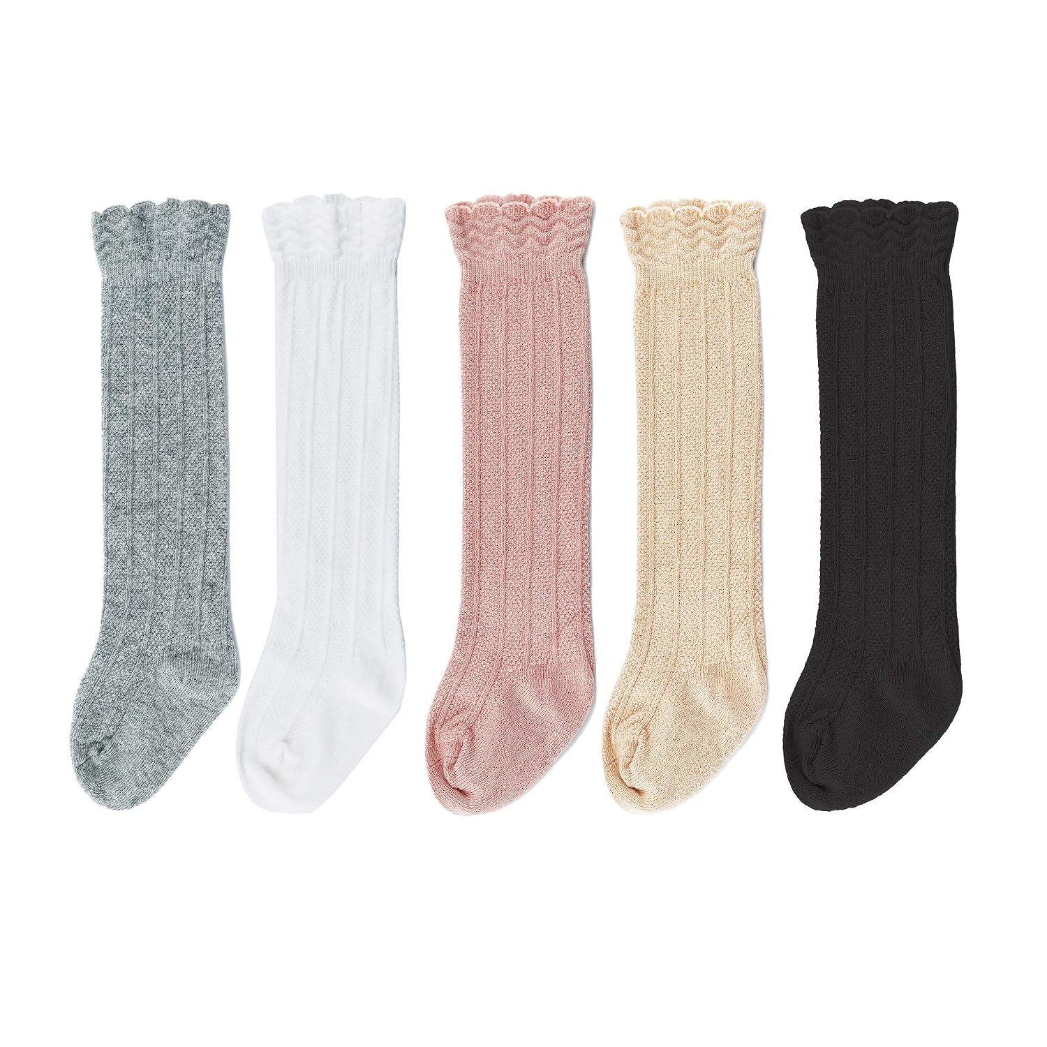Bestjybt Baby Girls Boys Knee High Socks Cotton Newborn Infants Toddlers Cable Knit Tube Ruffled Stockings, 5 Pairs - Review, Price and Buying Guide