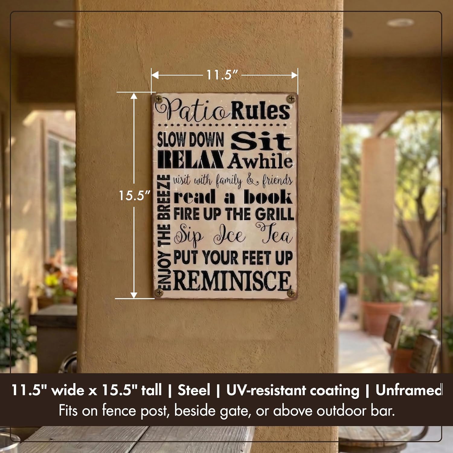 HBA Sun Protected Patio Rules Metal Sign, Guaranteed Not to Fade for 4 Years