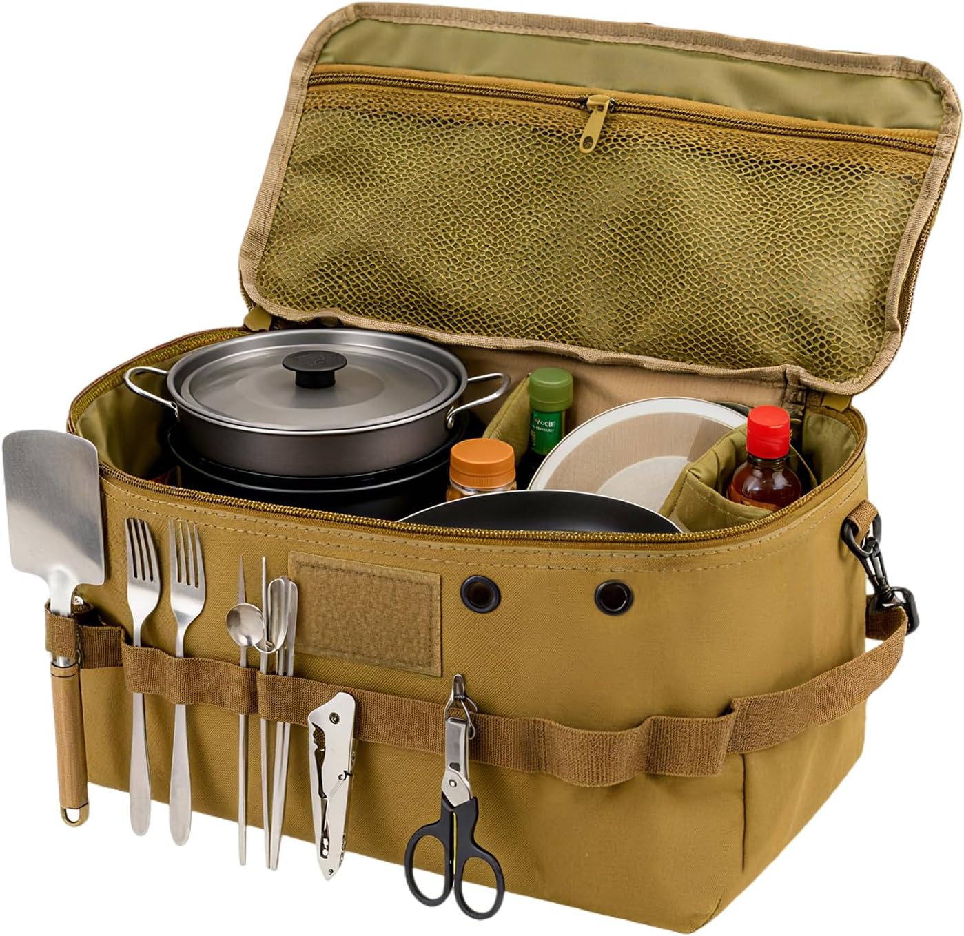 Tactical Lunch Box & Storage Bag Set Insulated Large Adult Lunch Bags for Men with Dual Compartment|Camping Kitchen/Range Tote|Tactical Case,Packing Cubes,Camping Storage Totes (Khaki)