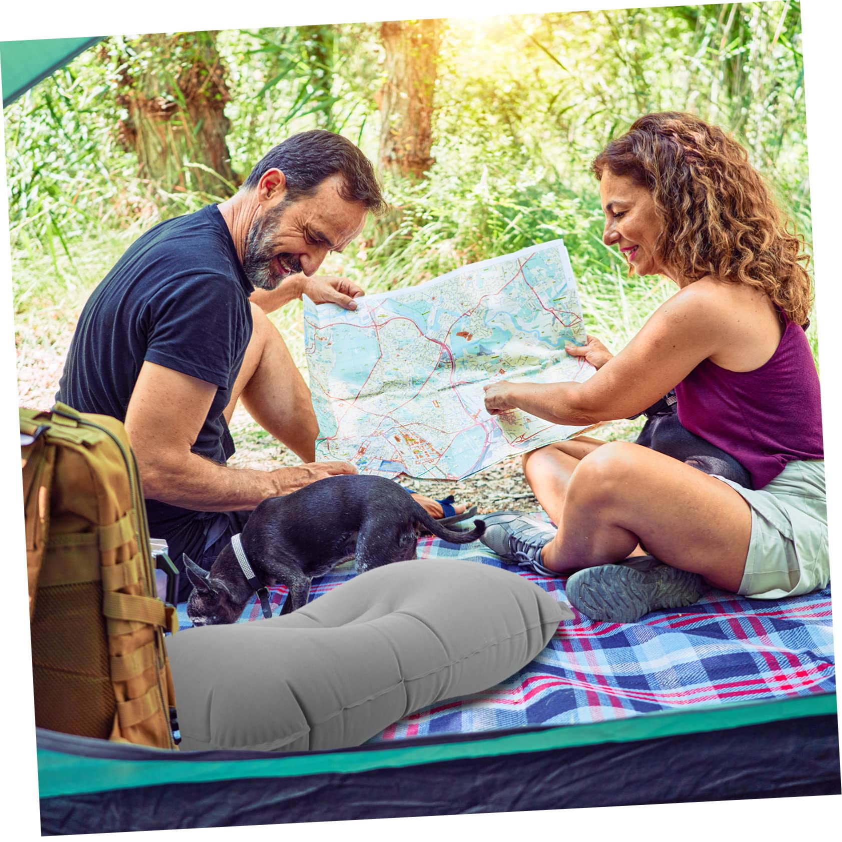 Garneck 3pcs Multi-Function Inflatable Travel Pillow Portable Outdoor Camping Pillow Breathable Design for Sleeping Napping and Back Support for Airplane Road Trips