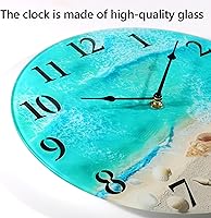 Vista 4 de Coastal Nautical Glass Wall Clock with Seashell Design and Aesthetic Beach Theme - Battery Operated Silent Wall Decor for Home, Kitchen, Living