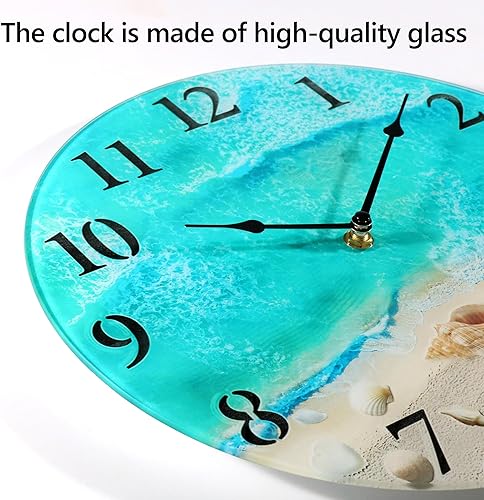 Miniatura 4 de Coastal Nautical Glass Wall Clock with Seashell Design and Aesthetic Beach Theme - Battery Operated Silent Wall Decor for Home, Kitchen, Living