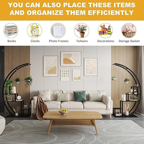 Miniatura 5 de Soporte para plantas de interior de 5 niveles de alto, estante de metal para plantas de media luna, paquete de 2, elegante estante de flores