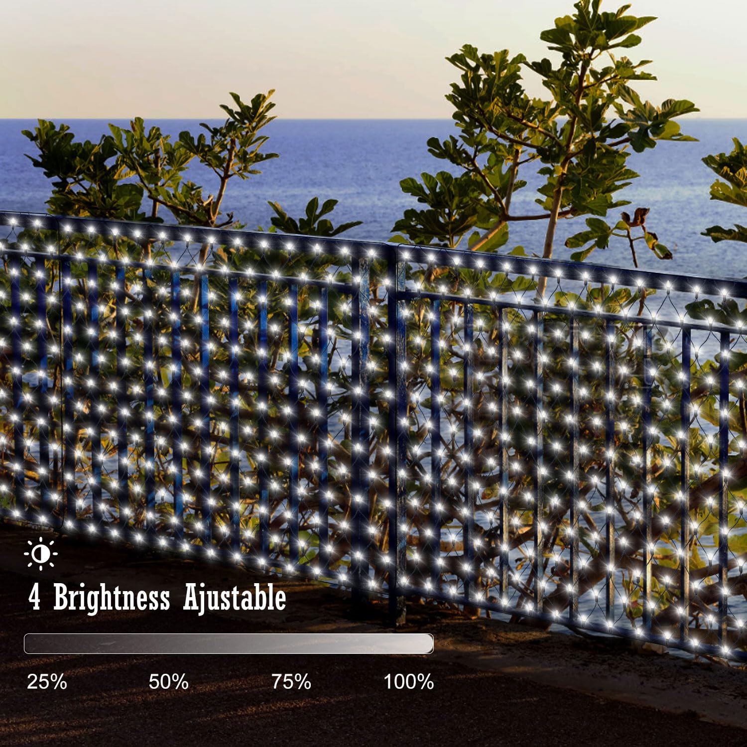Filet Lumineuse Nettes Extérieure - Avec prise - 6 x 2 m - 300 LED - Étanche - 8 Modes Dimmable - Avec télécommande et minuterie - Décoration Extérieur Mariage Noël Fêteardin Patio Clôture- Blanc