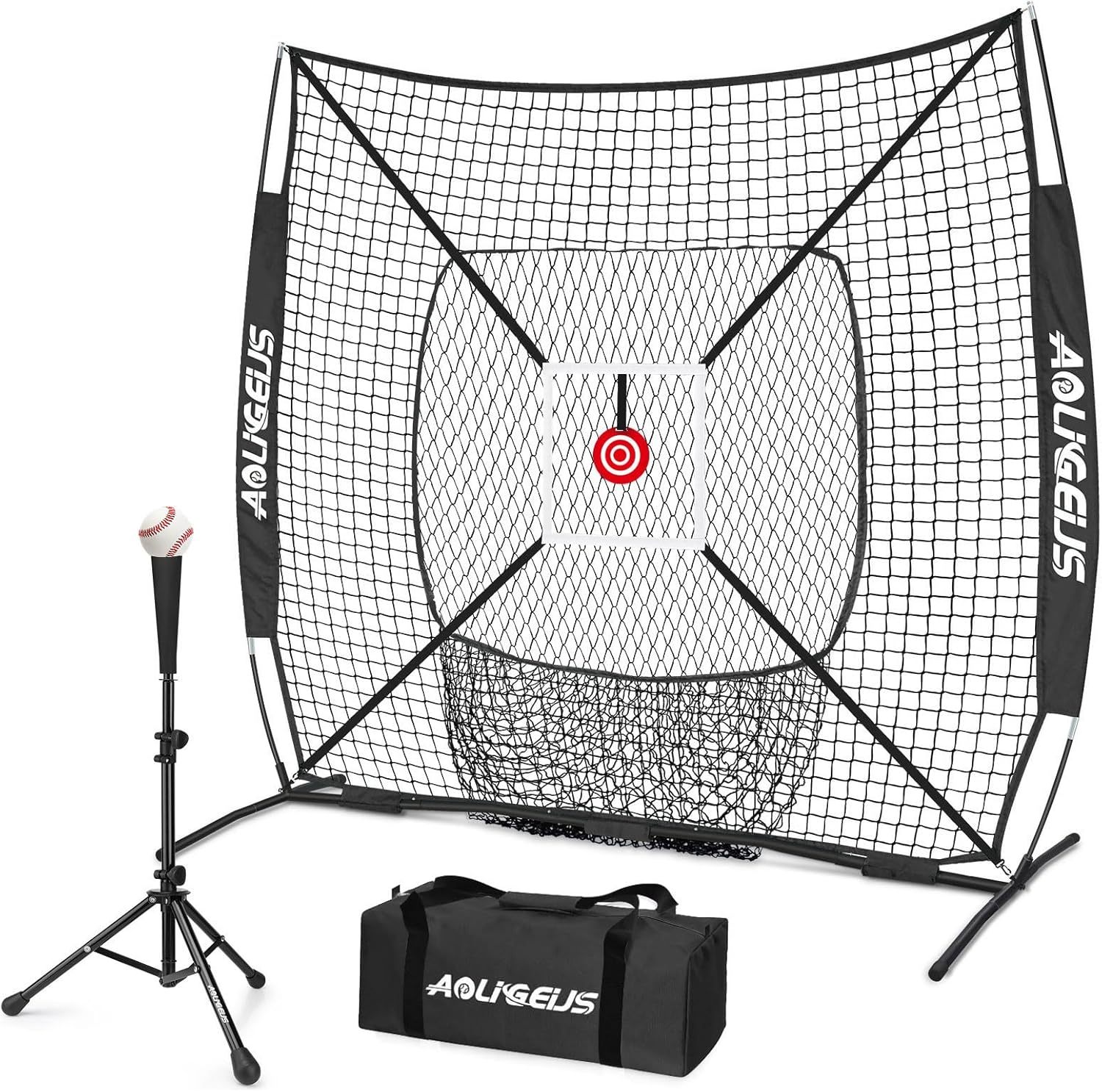 6'X6' Baseball Softball Practice Net,Pitching Net,Batting Net,with Bonus Strike Zone,Target and Bow Frame,for Hitting,Pitching,Catching