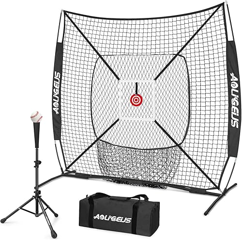 Red de práctica de béisbol y sóftbol de 6'x6', red de lanzamiento, red de bateo, con zona de strike adicional, objetivo y marco de arco, para