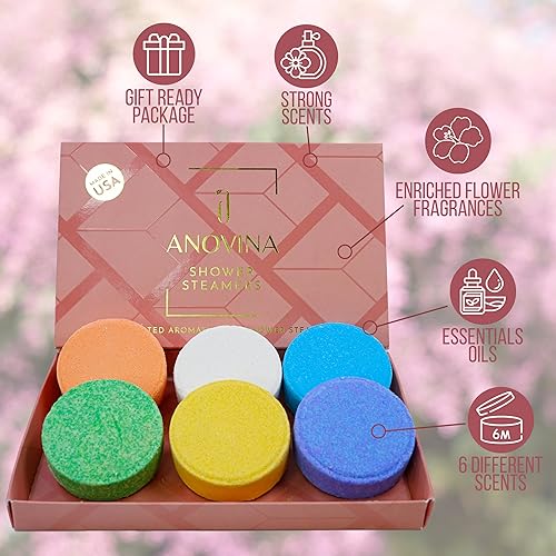 Miniatura 5 de Anovina Caja de regalo de aromaterapia hecha en Estados Unidos, regalos de cuidado personal para mujeres y hombres, bombas de ducha totalmente