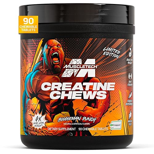 MuscleTech Creatine Chews - Creapure Monohydrate Supplement for Muscle Recovery, Muscle Builder & Energy Boost - Pre Workout Supplement for Men & Women - 90 Chewable Candies, Boogieman Punch