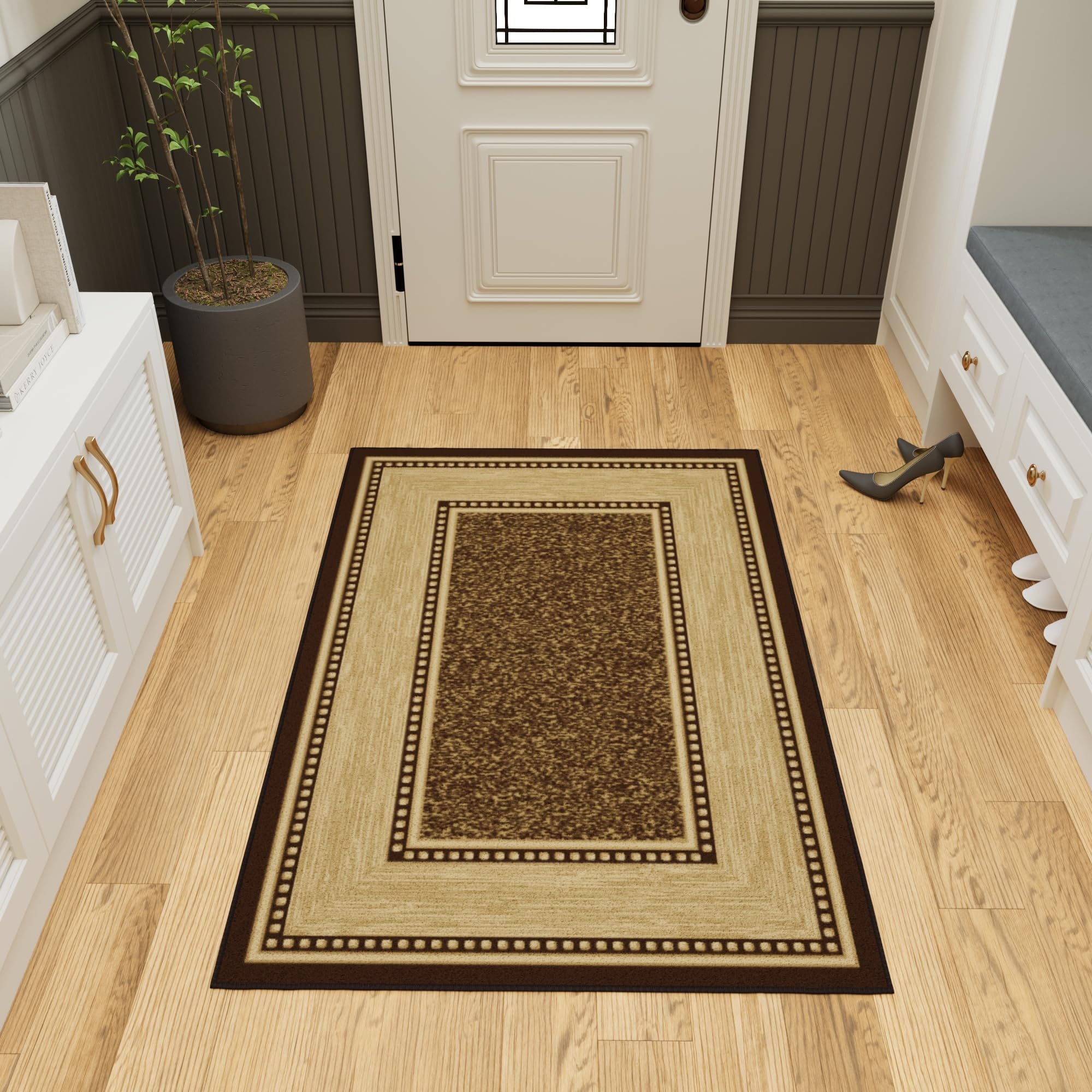 Tapis de passage anti-glisse 100x150 cm marron pour sécuriser vos sols en carrelage