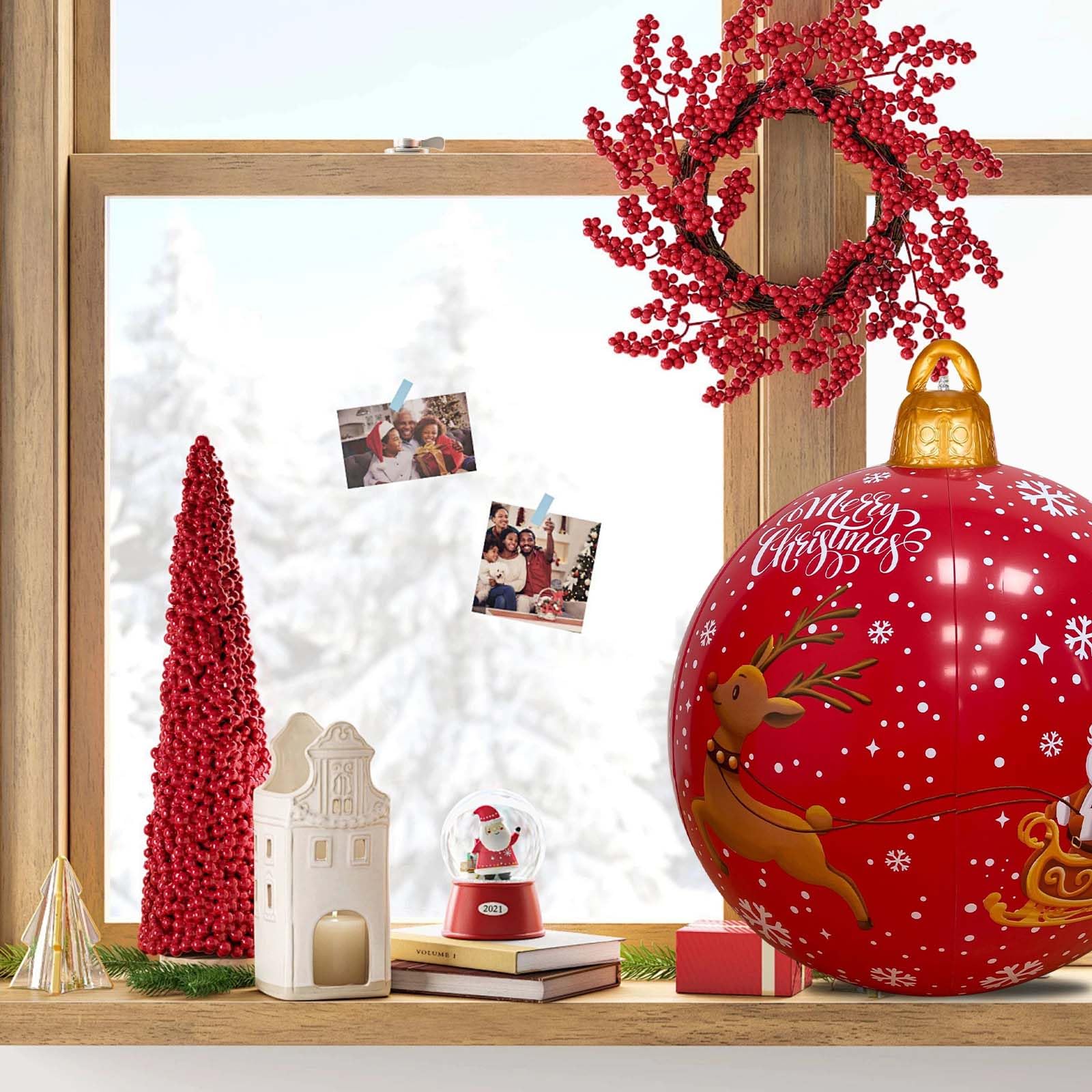 3 Piezas 60CM Bolas Navideñas Inflables Grandes, Decoración Gigante para Jardín, Patio y Exterior