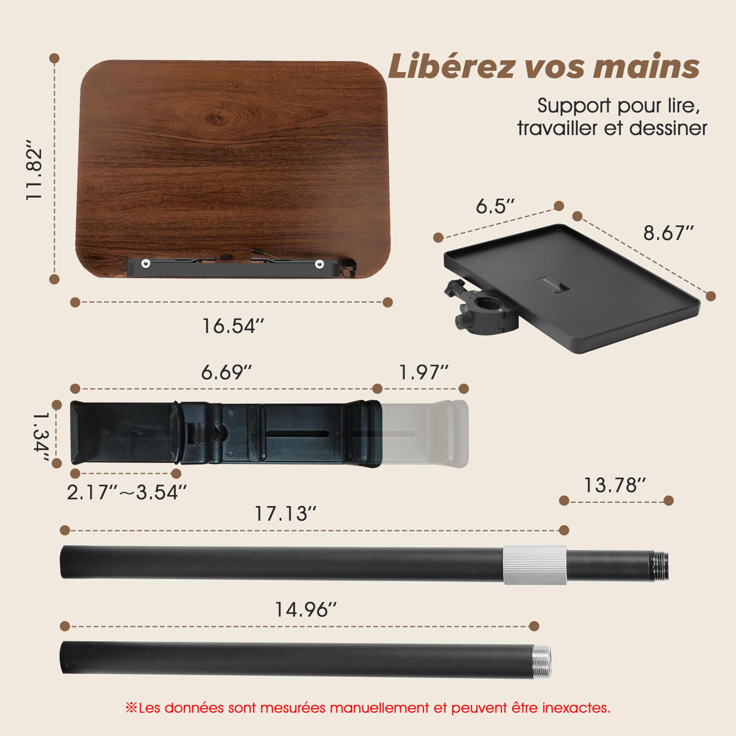 Support de livre réglable 2 en 1 pour la lecture, double usage pour bureau et sol, pupitre avec plateau et pinces élastiques pour partitions, recettes, tablette, hauteur réglable de 23,5 à 52 pouces