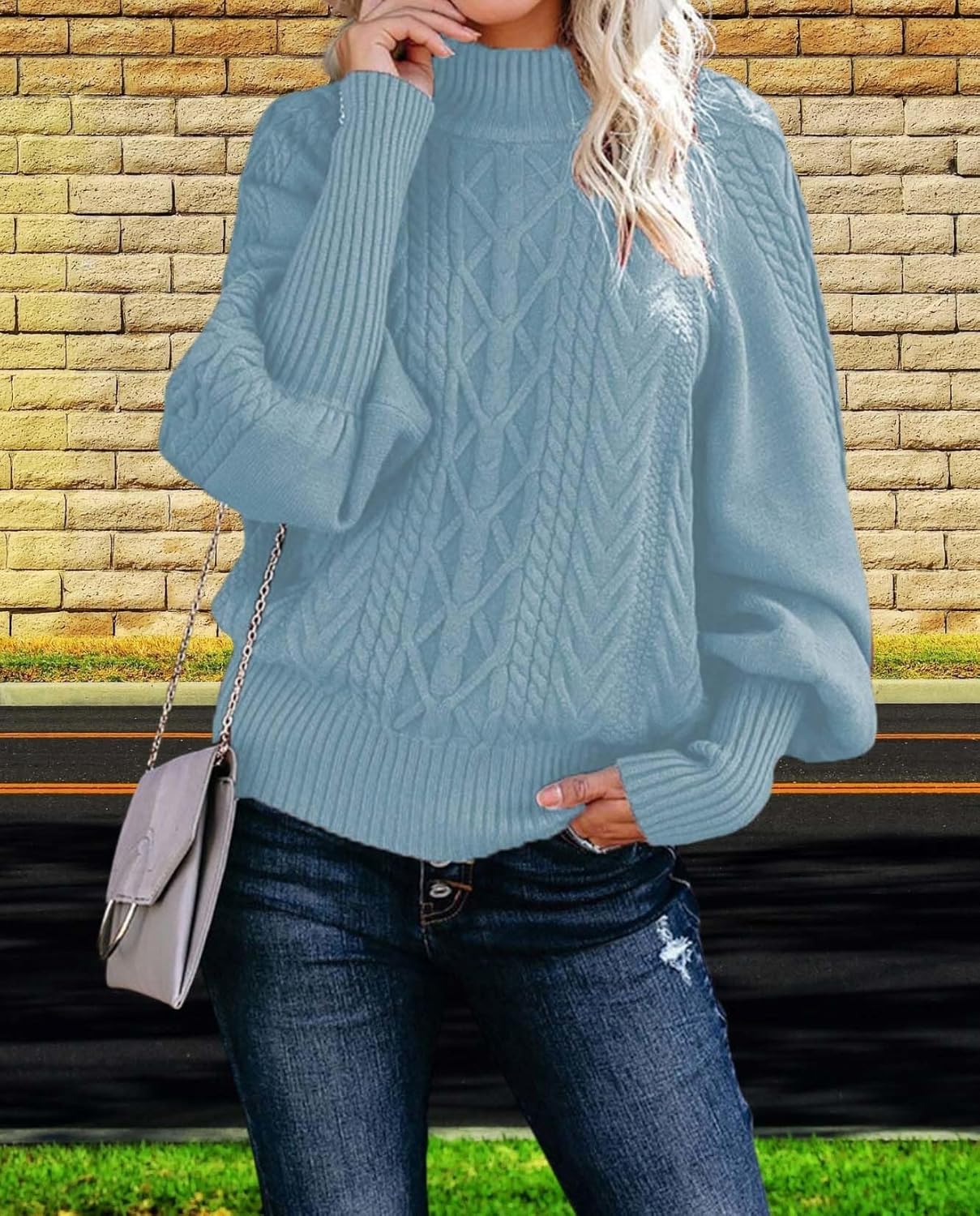 2025 Womens Turtleneck Line Knit Sweater Oversized Long Sleeve Pullover Cozy Fall Fashion Casual Loose Cozy - Image 3