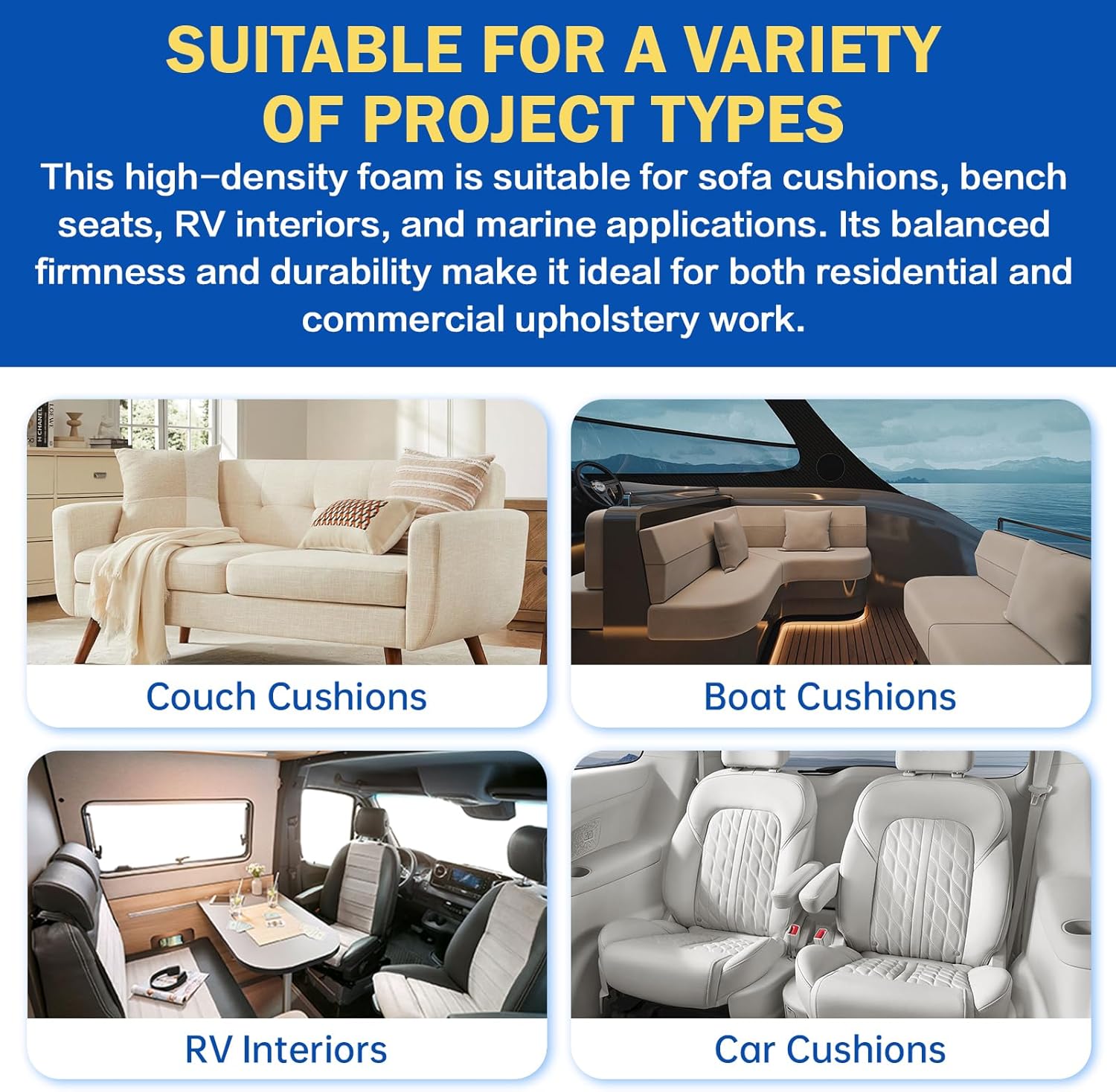 High Density Upholstery Foam Cushion - 3" Thick x 24" x 72", Gel Memory Foam Support Padding for Seat Cushion Replacement, DIY Projects, Sofa Mattress Support