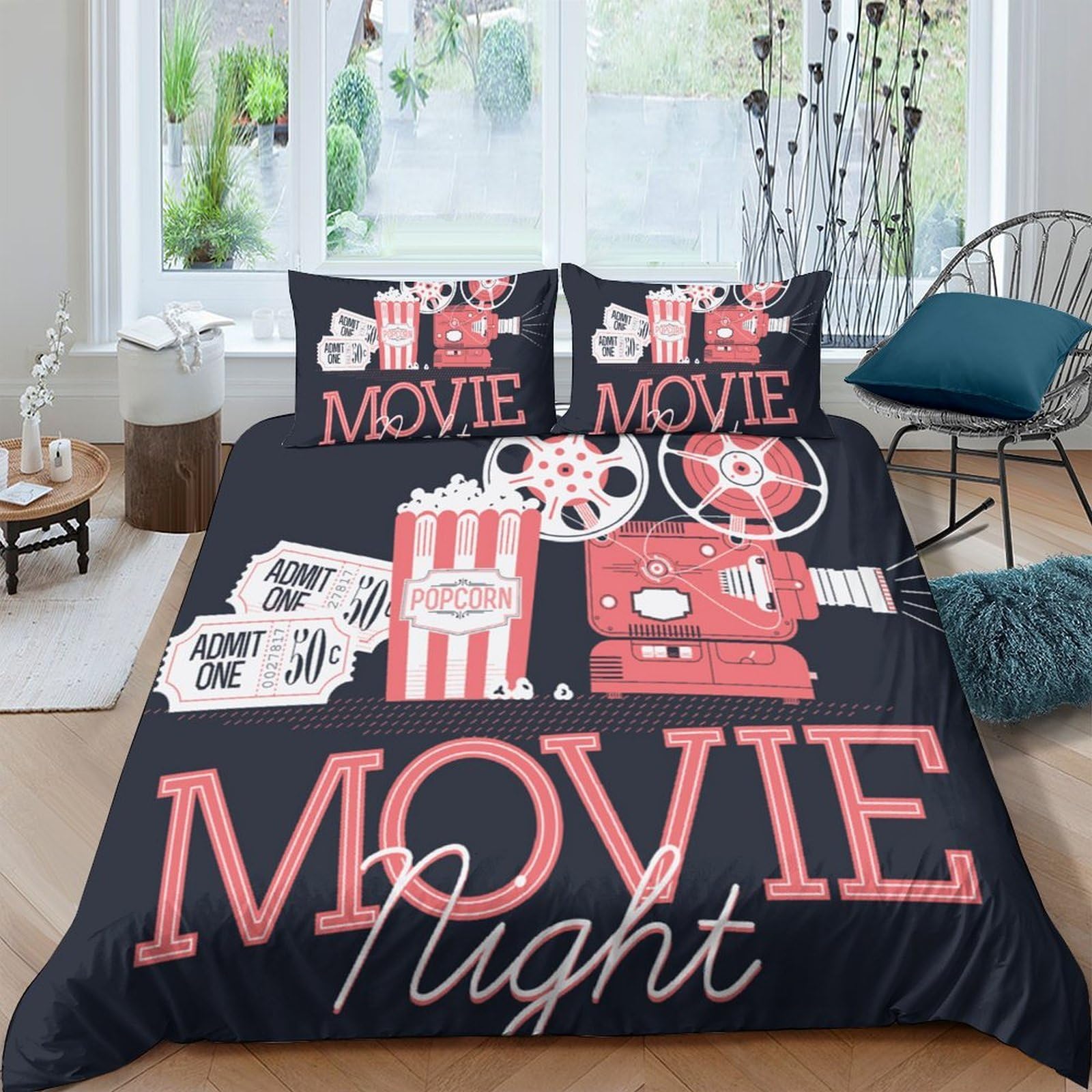Ctjqhvkz Style-4 3D Printed Movie Night Fitted Sheet Microfiber Soft Breathable Cinema Popcorn Bed Cover For Bedroom Dorm Decor Single（135X200cm）