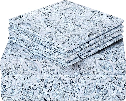 HOMEIDEAS Sábanas estampadas de 6 piezas tamaño matrimonial, sábanas de microfibra cepillada extra suave con patrón de 1800, bolsillo profundo, sin